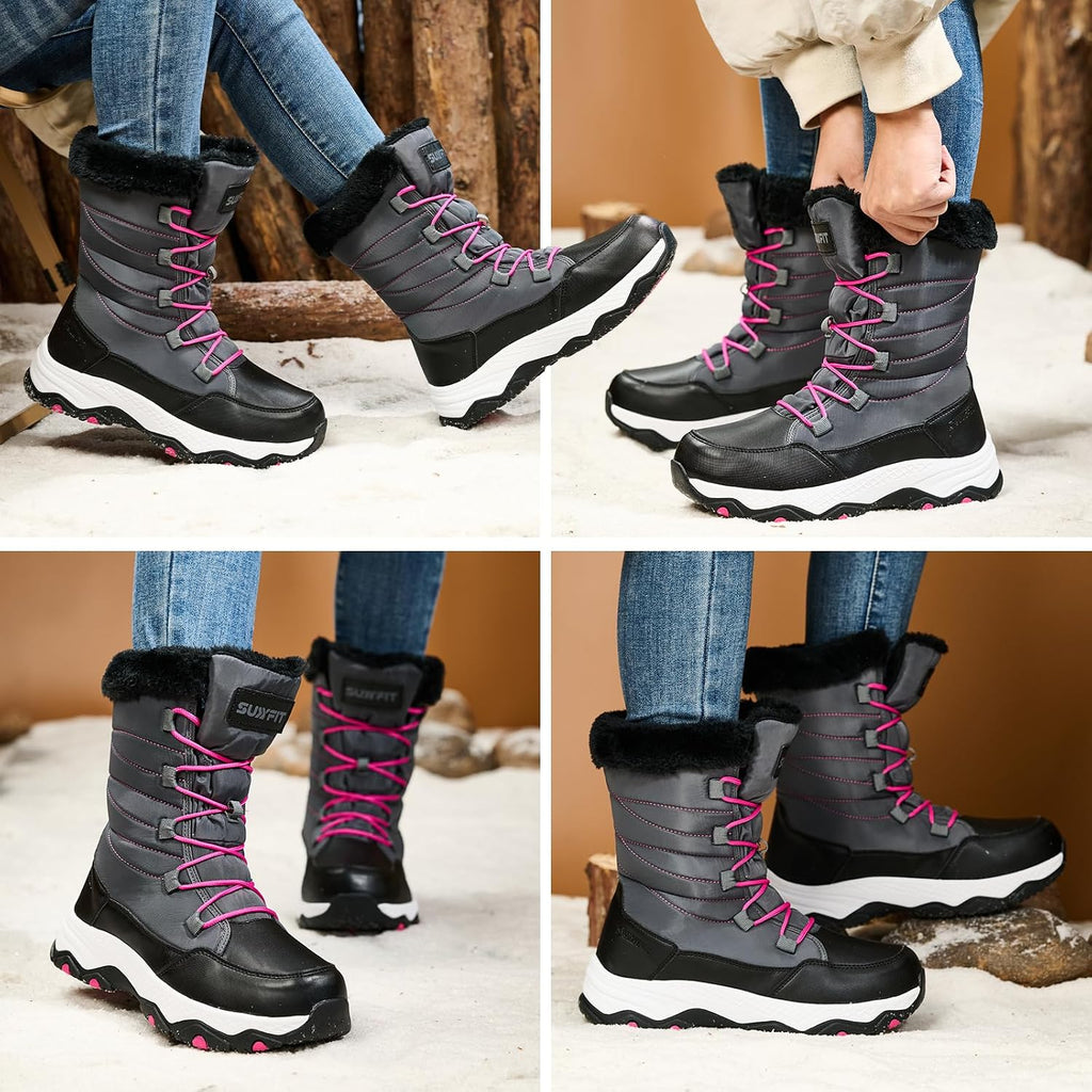 Snow Boots for Women Waterproof Mid-Calf Booties Winter Hiking Boot Durable Warm Fur Lined Boot Non-Slip Warm