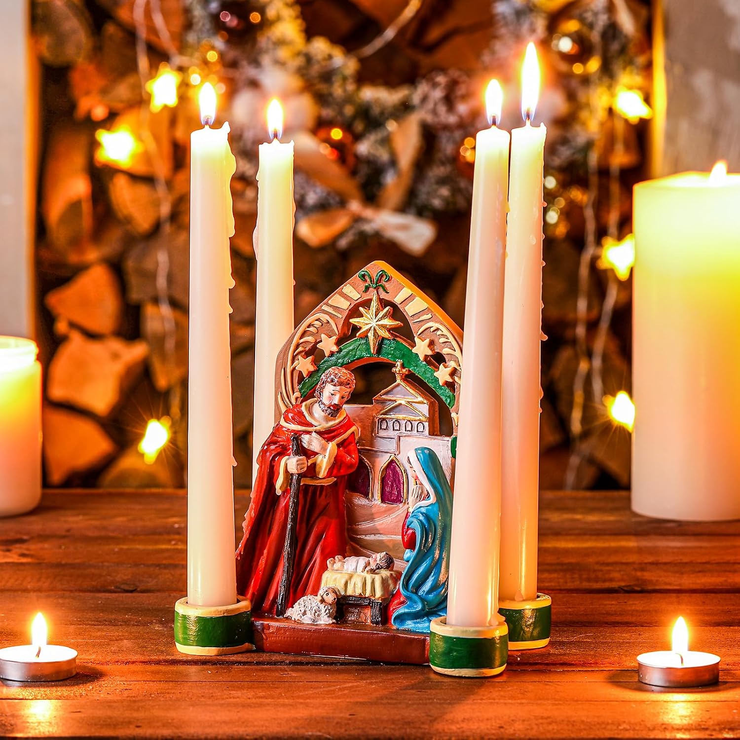 Nativity Advent Decorations Advent Candle Holder Holy Family Nativity Scene with Arch Candle Holder Religious Decors