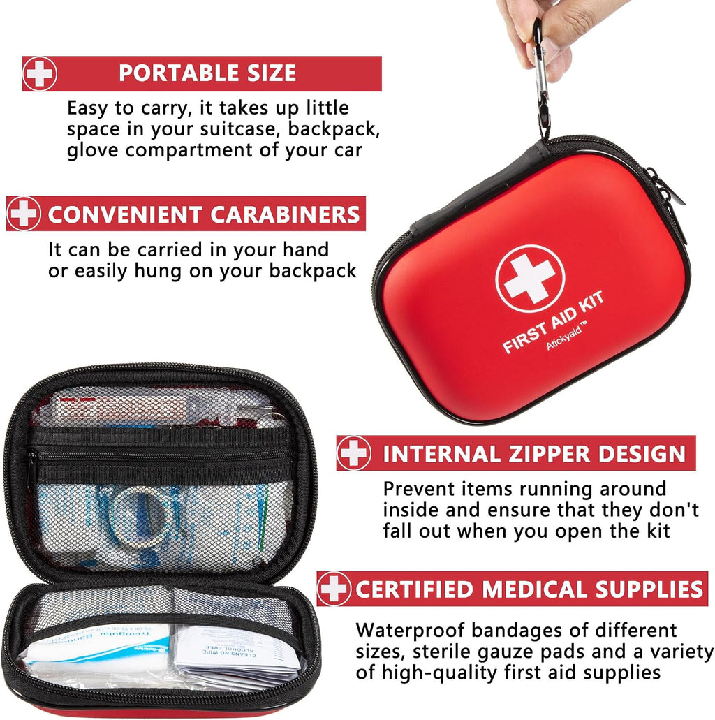 Mini First Aid Kit - 120 Piece Small Waterproof Hard Shell Medical Kit for Car, Home, Office, Travel, Camping