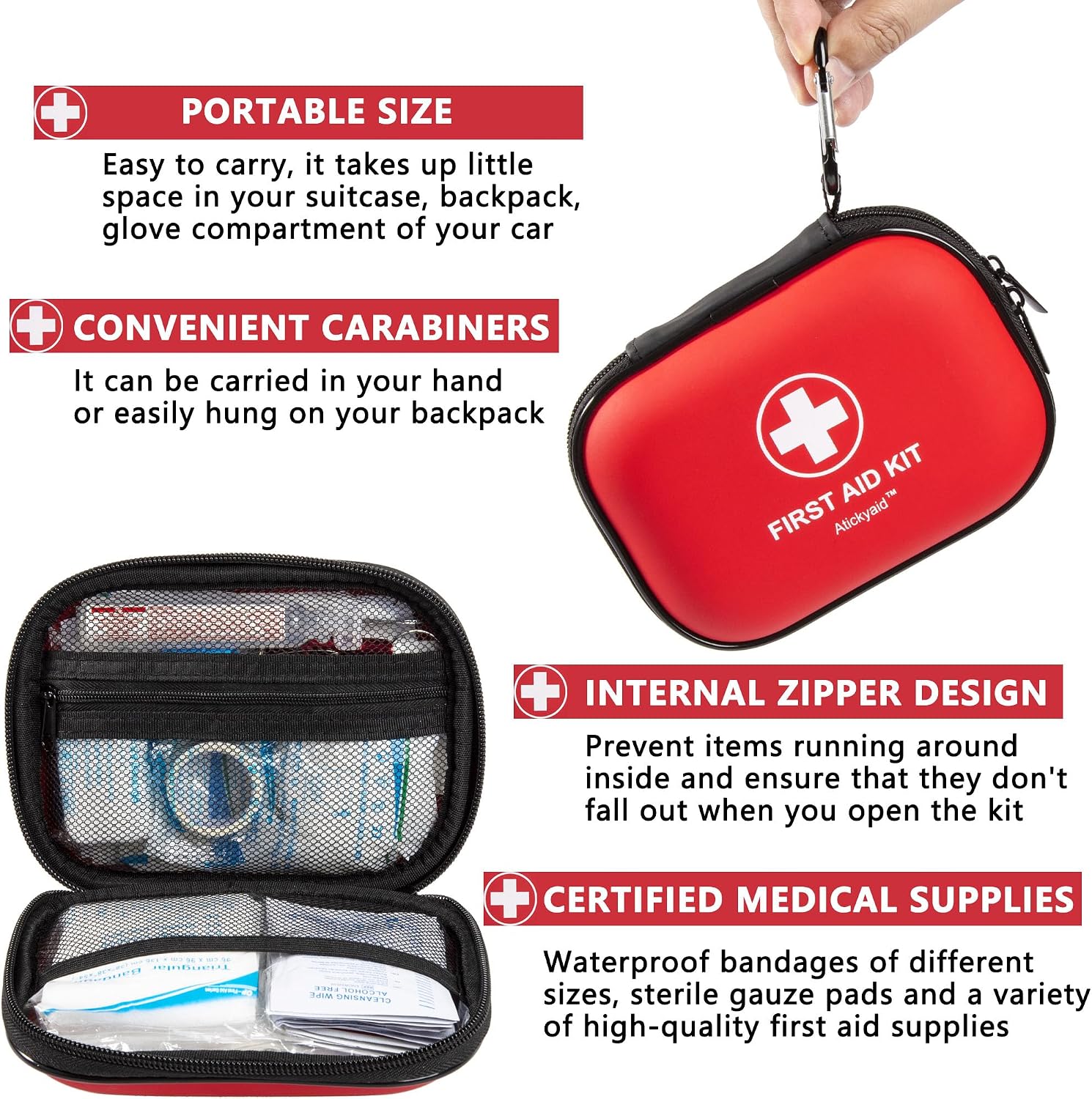 Mini First Aid Kit - 120 Piece Small Waterproof Hard Shell Medical Kit for Car, Home, Office, Travel, Camping