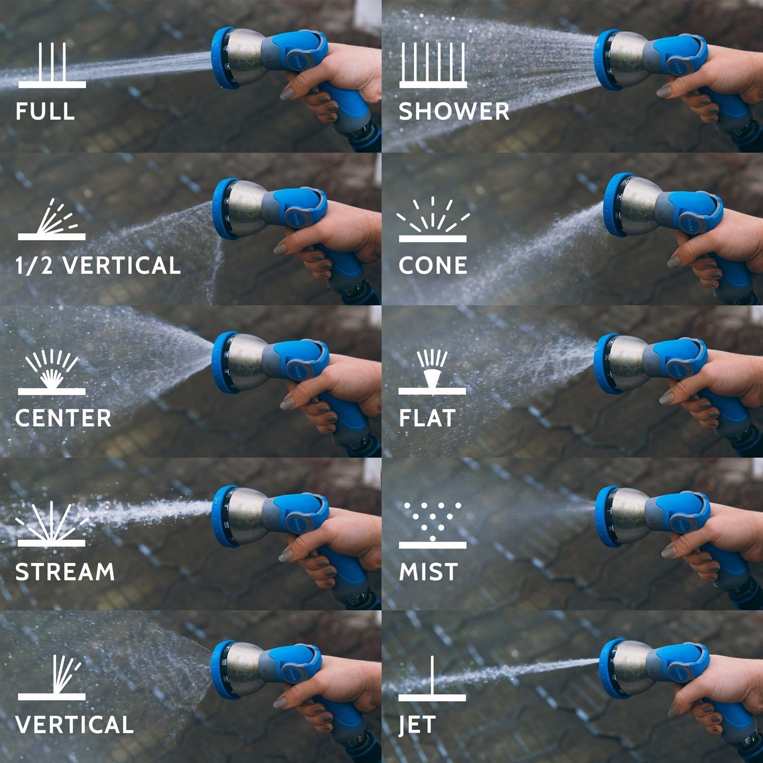 Garden Hose Nozzle Heavy Duty - Features 10 Spray Patterns, THUMB CONTROL On Off Valve Hose Sprayer Nozzle for Easy