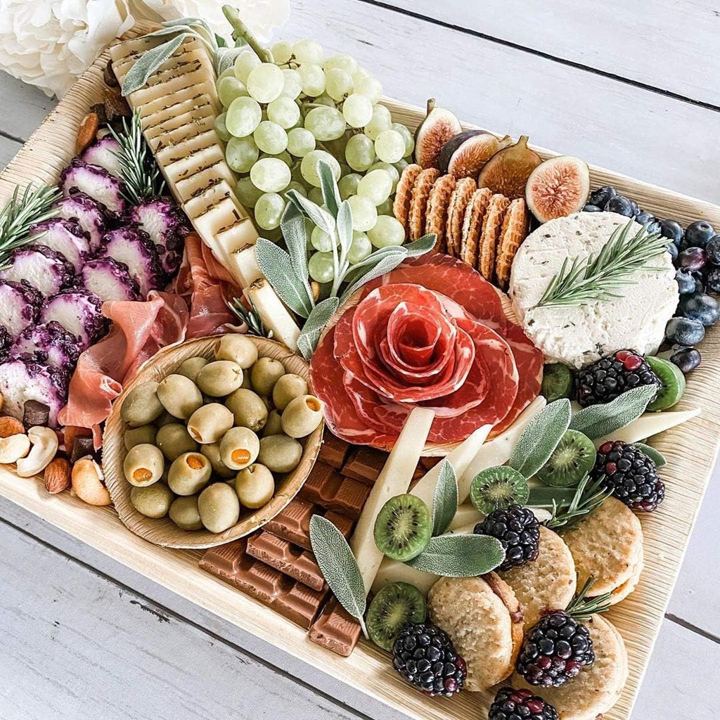 Disposable Bamboo 14" x 10" Trays (10 Pieces) Bamboo Serving Platters, Disposable Boards, Eco-Friendly Dinnerware For