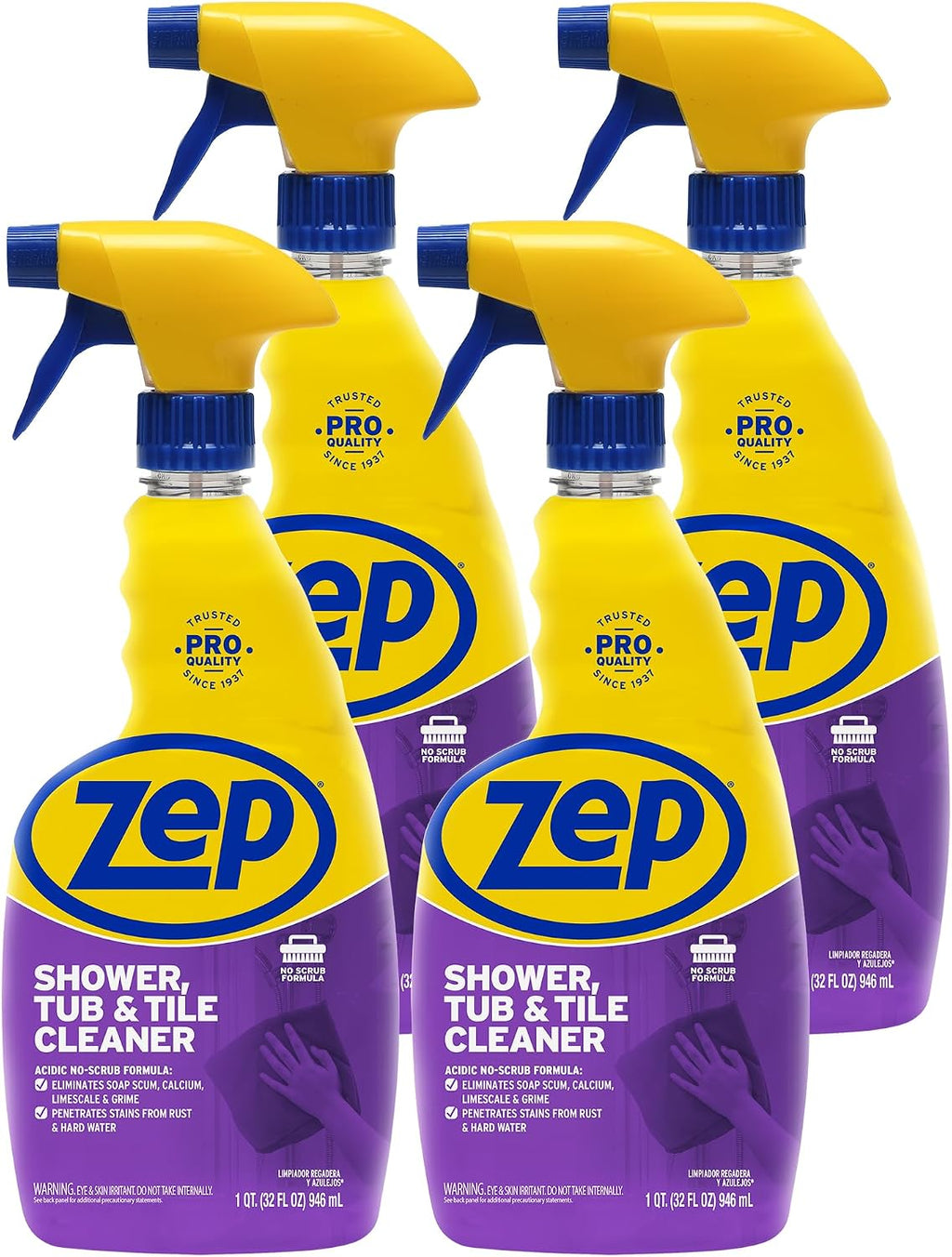 Shower Tub and Tile Cleaner 32 oz ZUSTT32 (Case of 4) -Eliminates Hard Water Stains and limescale