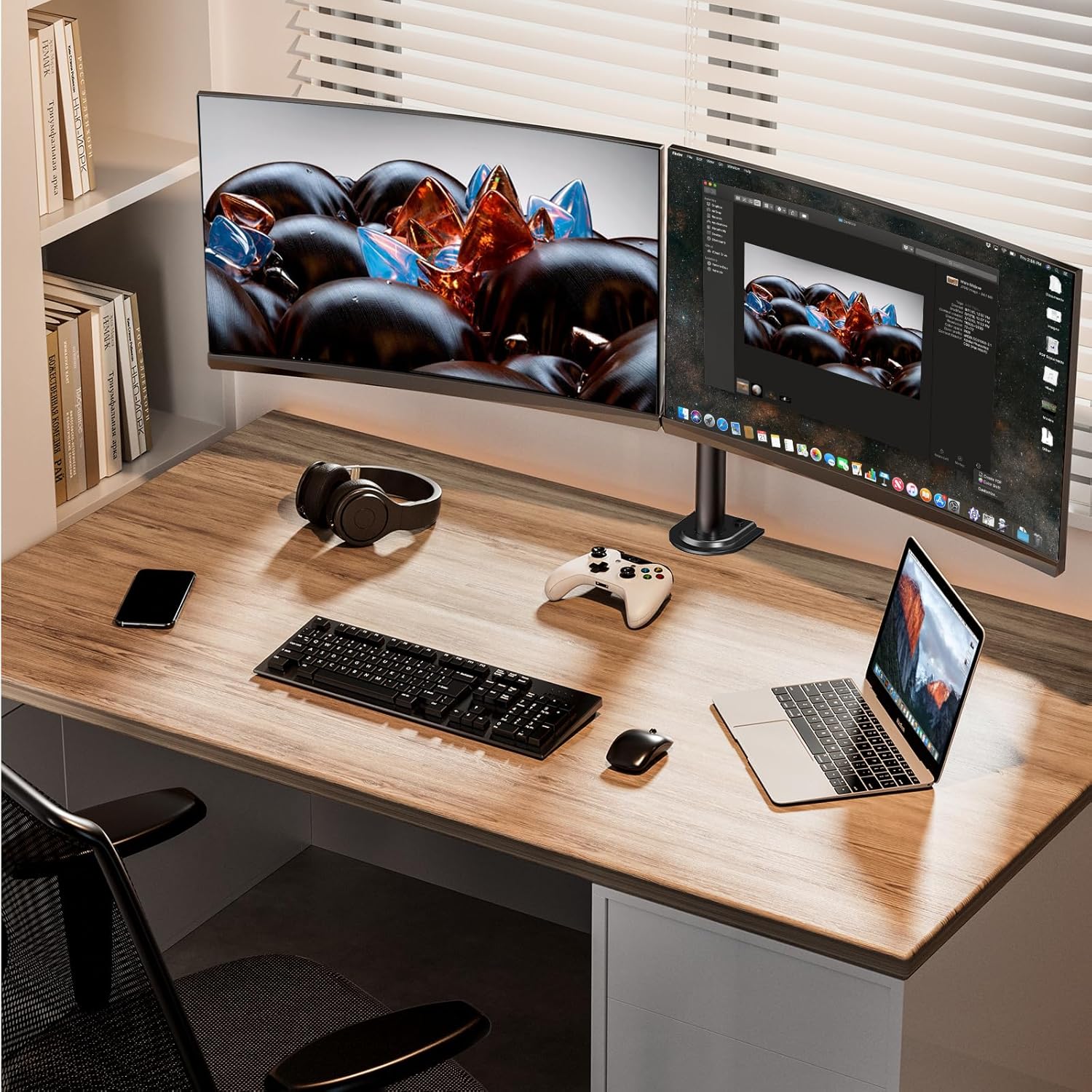 Dual Monitor Stand, Heavy Duty Adjustable Monitor Desk Mount for 2 Screens up to 32 Inches, Fully Adjustable Height