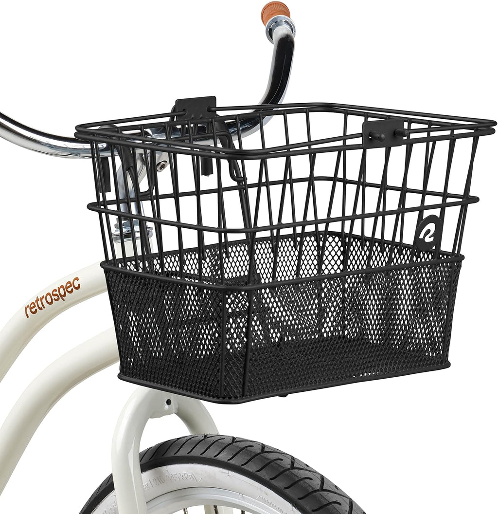 Apollo Detachable Front Bike Basket Steel Half-Mesh with Integrated Detachable Hooks and Built-In Handle, Easy