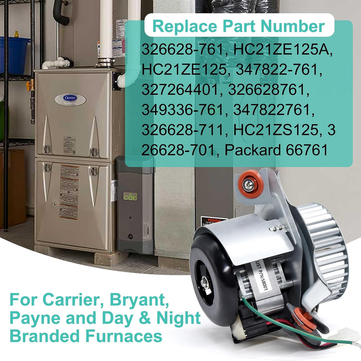 Furnace Draft Inducer Motor Assembly Replace Carrier Bryant Payne 326628-761, 347822-761, 349336-761, Packard 66761 Furnace Blower Motor Bryant Furnace Parts