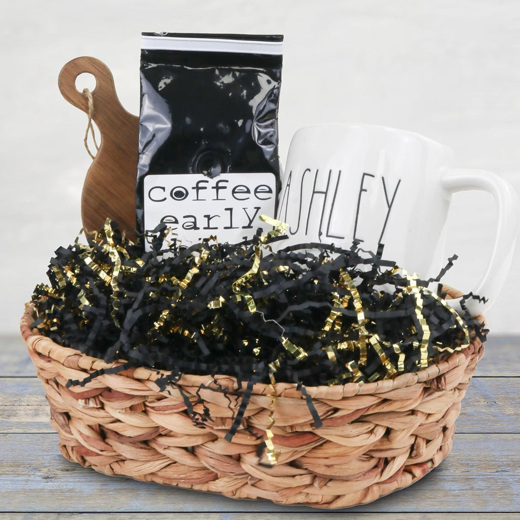 Crinkle Cut Paper for Gift Basket - 2 oz - Black & Gold