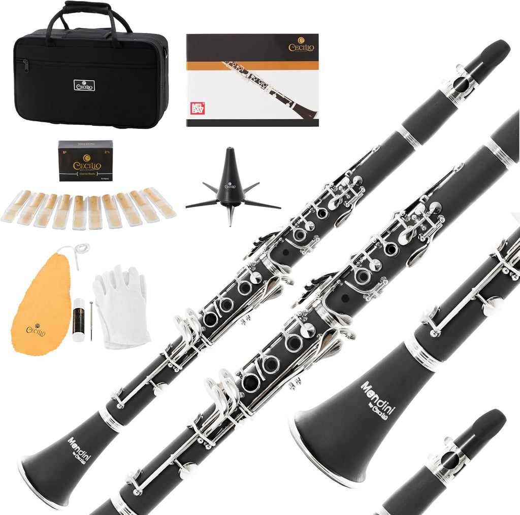Ebonite Bb Clarinet Kit for Beginner - Black | B Flat Clarinet Kit with 10 Reeds, Mouthpiece, Cork Grease, Hard Case