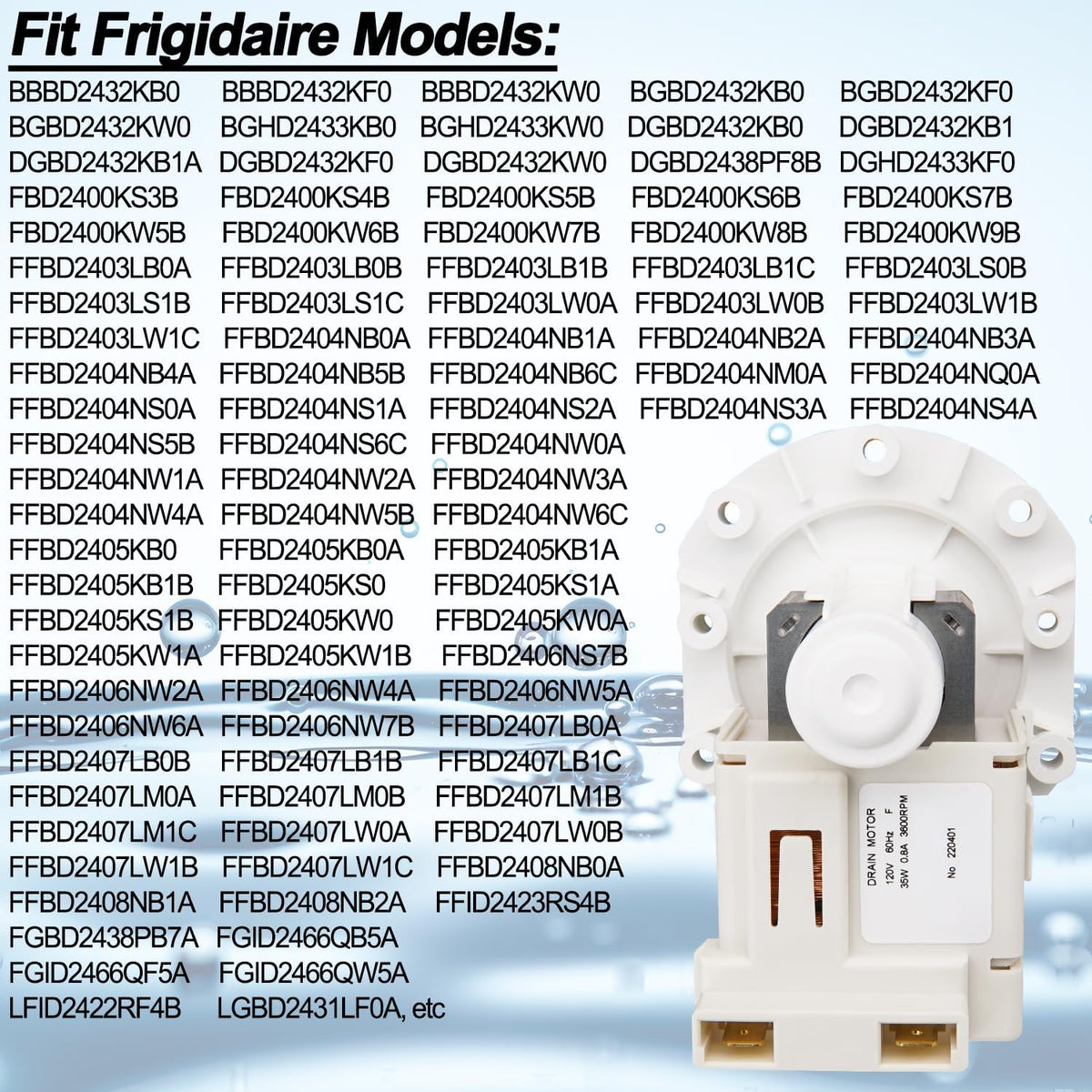 FGHD2433KF1 FGHD2465NF1A FFCD2413US2A Dishwasher Drain Pump for Frigidaire