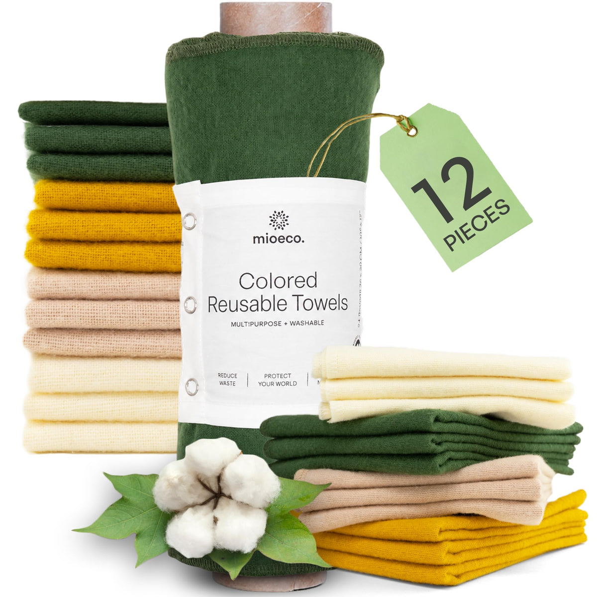 12 Pack Reusable Kitchen Paper Towels, Organic Multicolor Cloths