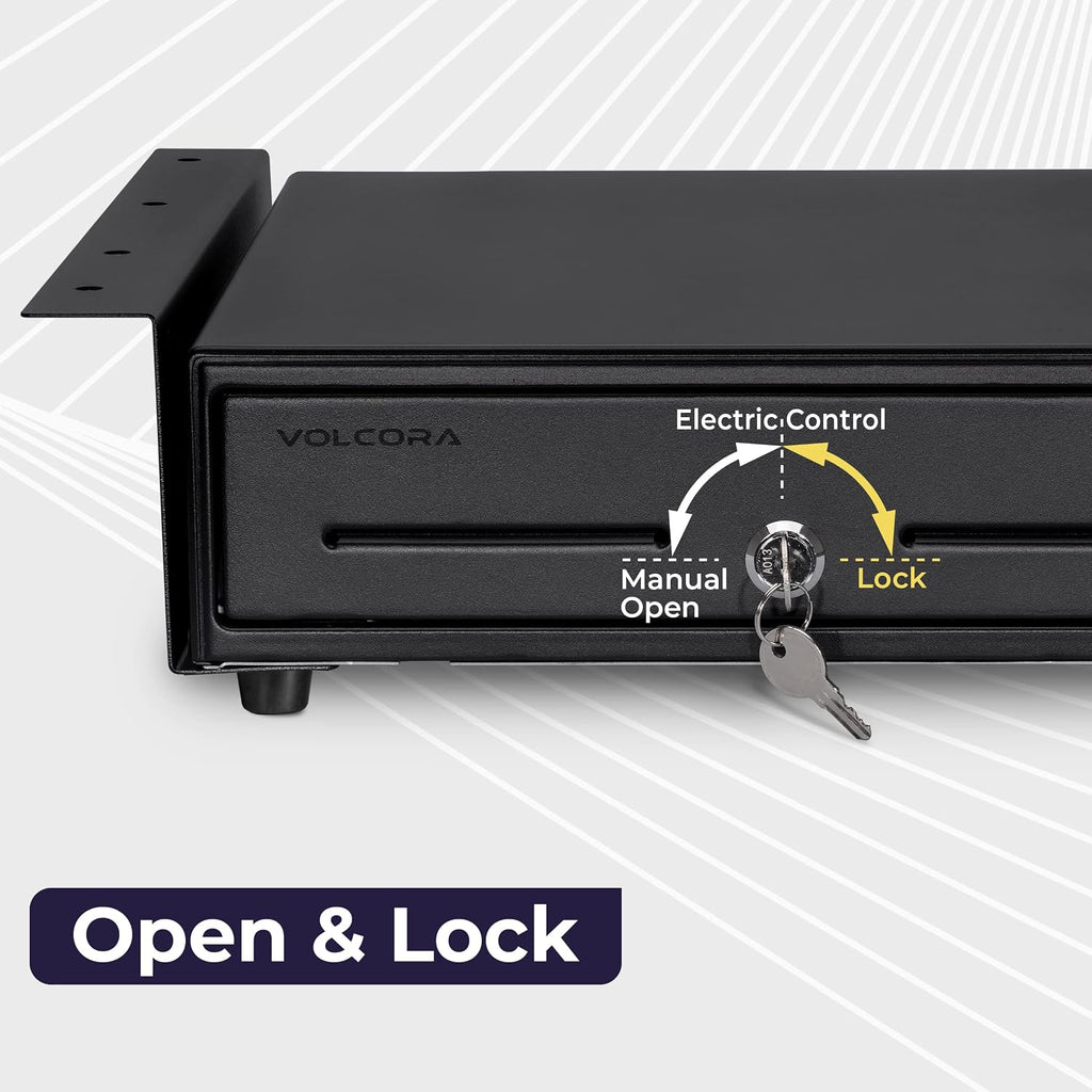 Cash Register Drawer with Under Counter Mounting Metal Bracket, 13" Black Cash Drawer for POS, 4 Bill 5 Coin Cash