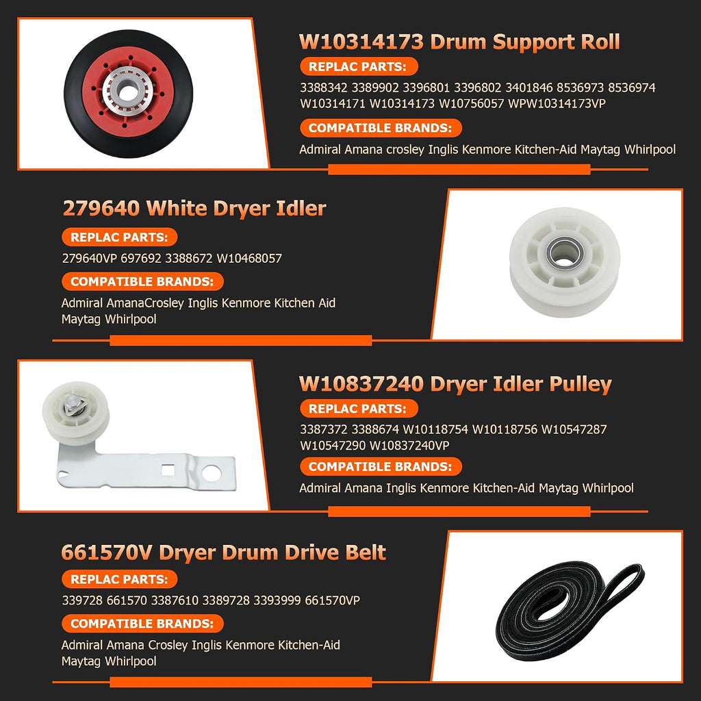 4392067 Dryer Repair Kit with W10837240 Idler Pulley for Whirlpool Dryer | Fit for Whirlpool Cabrio Duet Maytag
