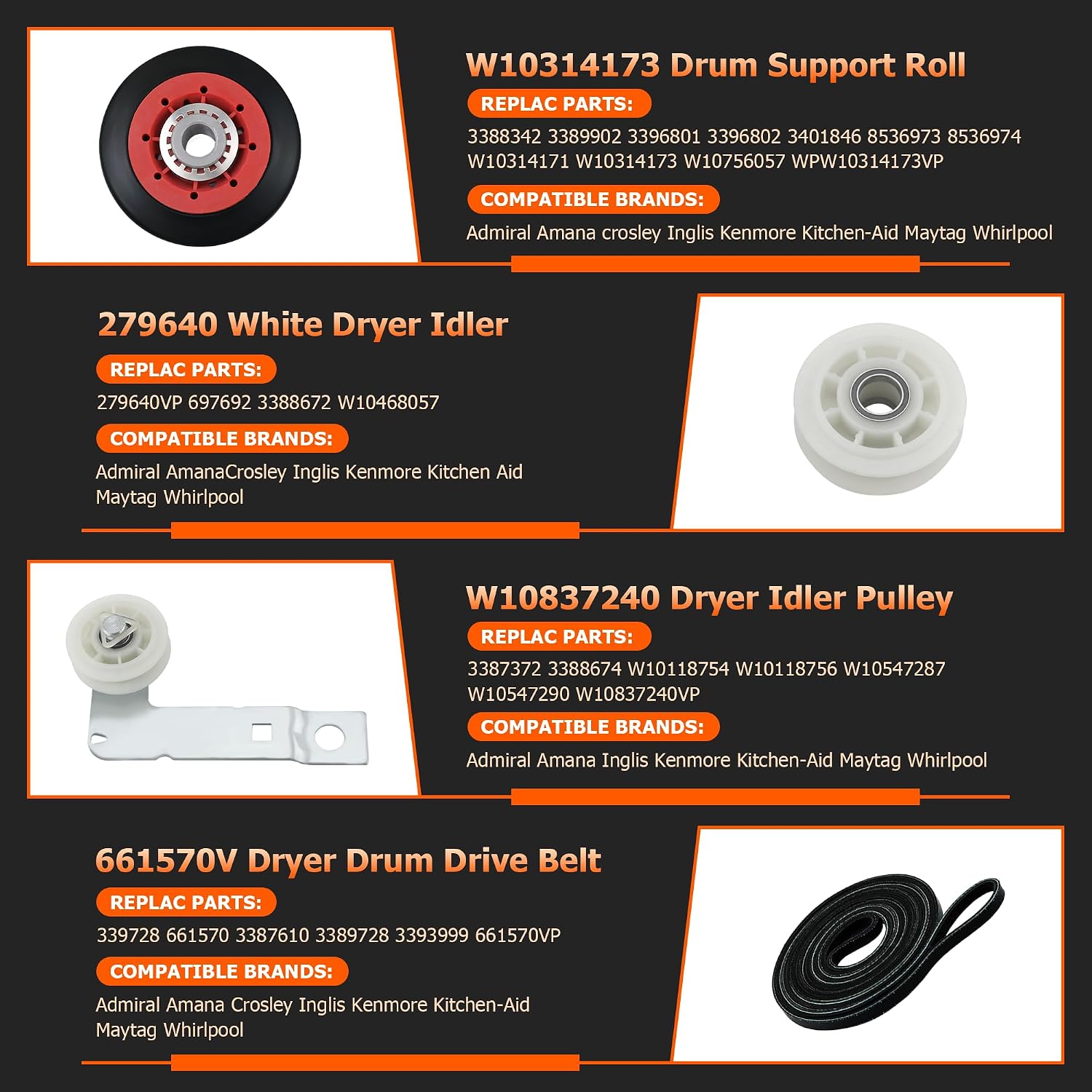 4392067 Dryer Repair Kit with W10837240 Idler Pulley for Whirlpool Dryer | Fit for Whirlpool Cabrio Duet Maytag