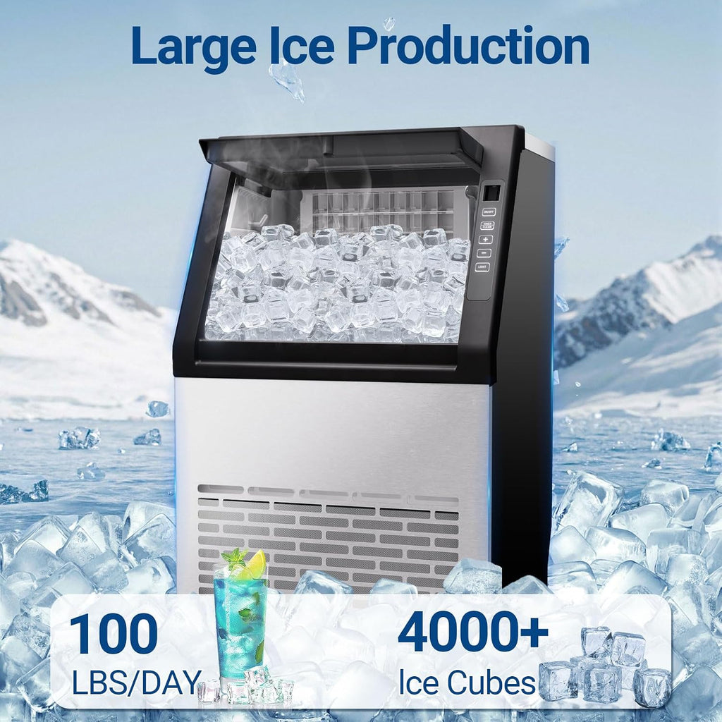 100lbs/24H Commercial Ice Maker Machine with 18-33lbs Ice Storage