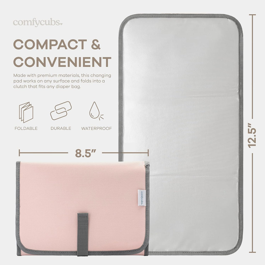 Baby Changing Pad Compact Size - Waterproof Diaper Changing Mat with Cushioned Pillow - Soft & Lightweight, Foldable