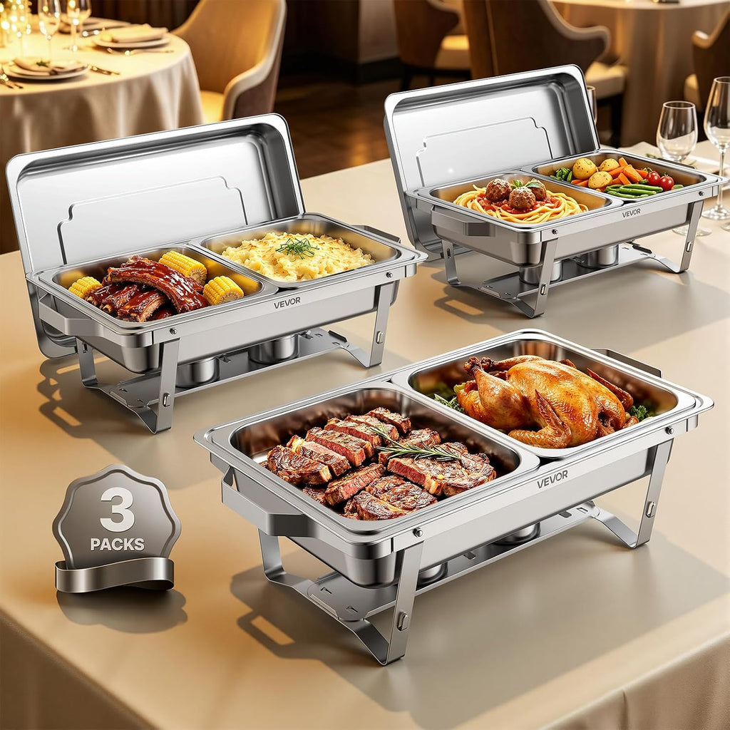 3 Packs Chafing Dishes for Buffet Set, 9QT Stainless Steel Chafer