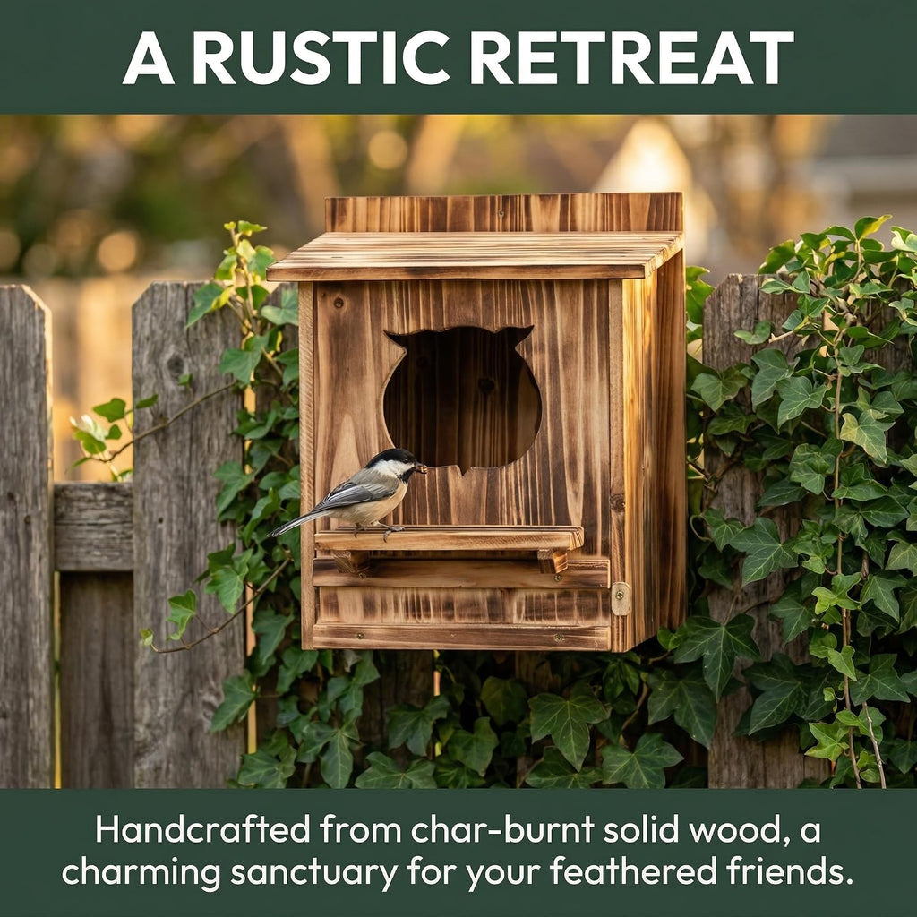 Owl Nesting Box for Outside 14.2"x12"x8.3" Wooden Screech Owl House