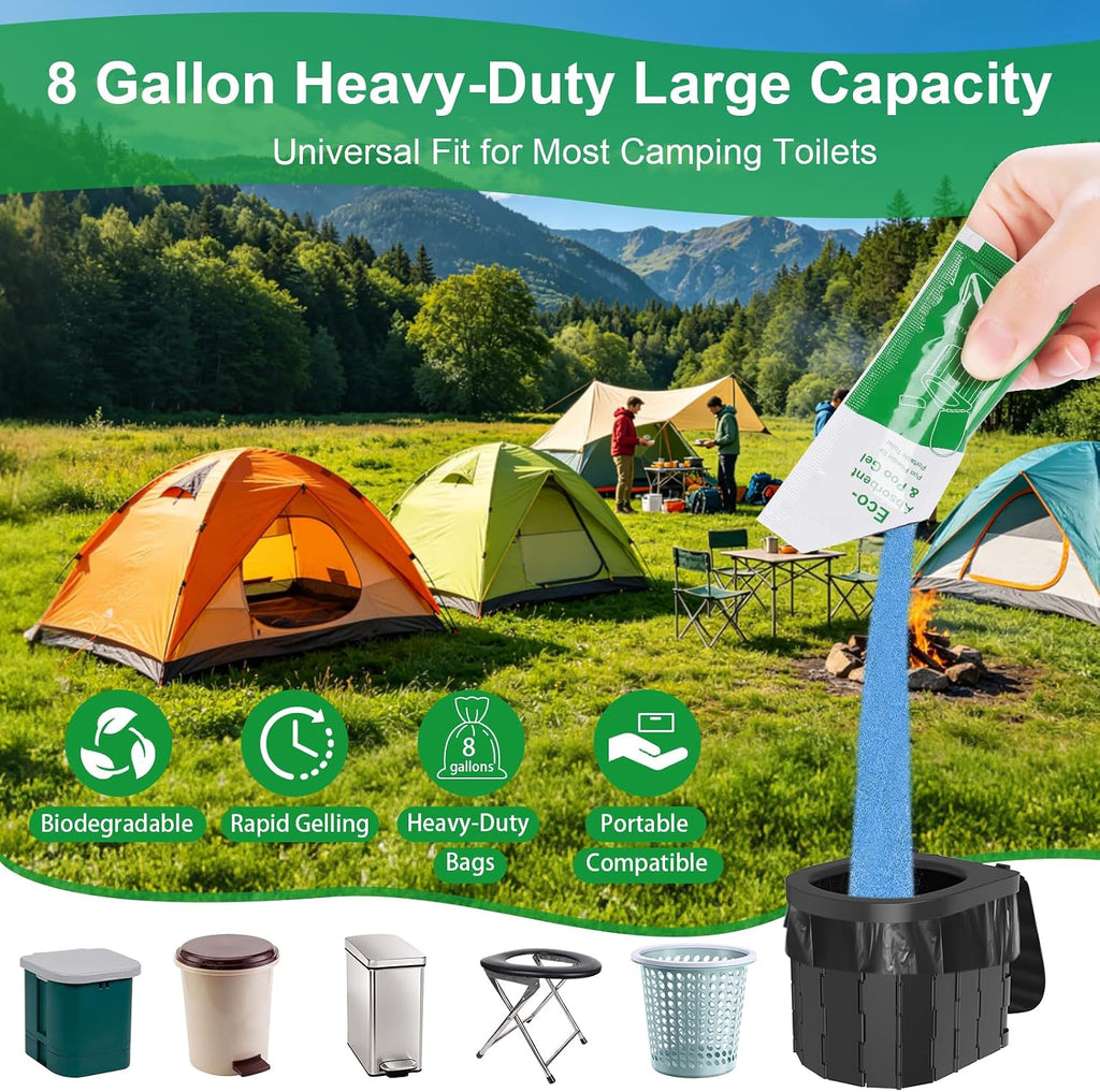 25 Poo Gel and 25 Portable Toilet Bags Set, 8 Gal Biodegradable Waste Bags | Lemon Scent Portable Camping Toilet Bag