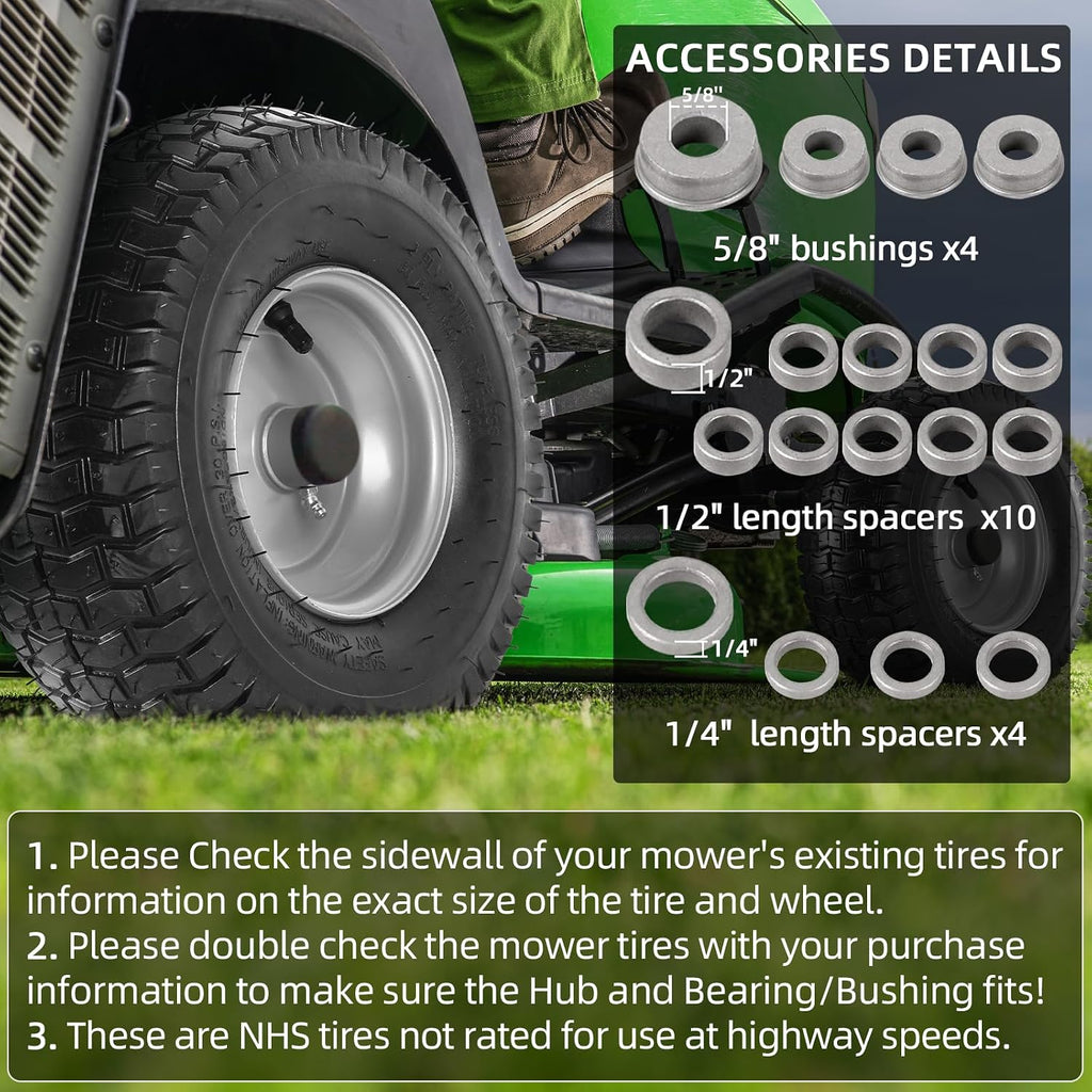 13 x 5.00-6 Lawn Mower Tire and Wheel, 2 Pack | Fits Riding Mowers & Lawn Tractors, 3" Centered Hub, 3/4" Bushings