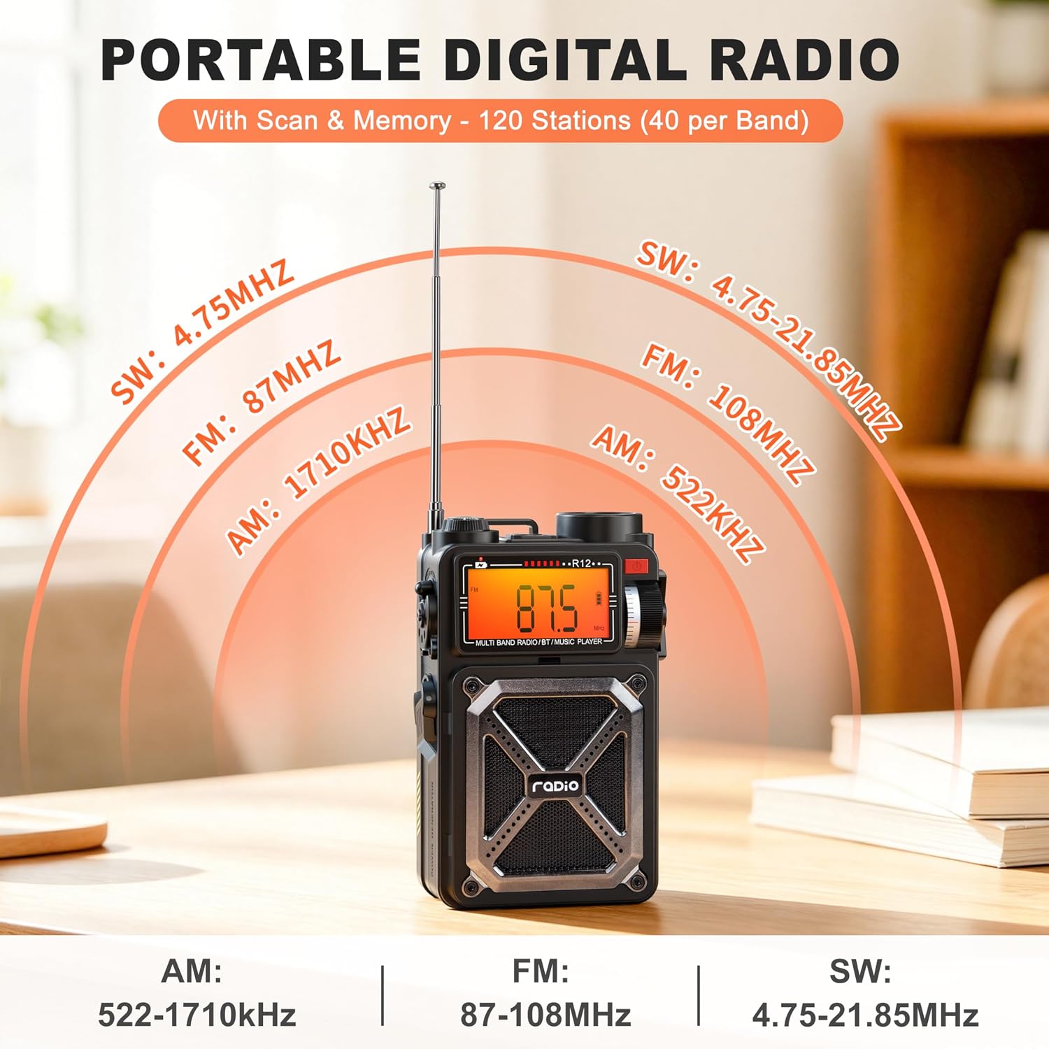 Solar Hand Crank Emergency Radio,NOAA Weather Alert, AM/FM/SW | Digital Tuning,Bluetooth Speaker,TF