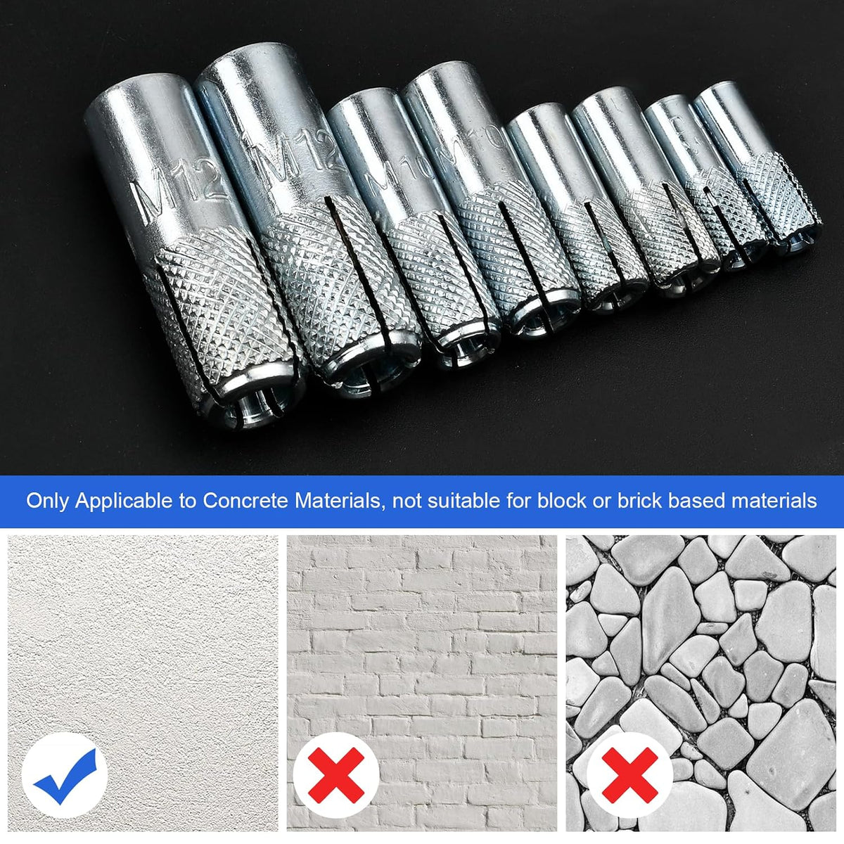 60Pcs Concrete Drop in Anchors, Expansion Bolts for Concrete Drywall