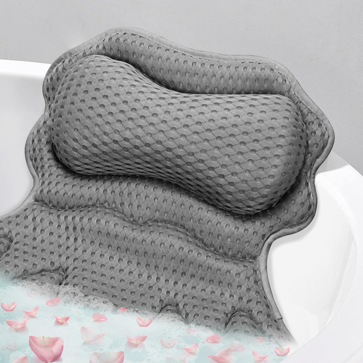 Bath Pillow, Bath Pillows for Tub Neck and Back Support, Grey