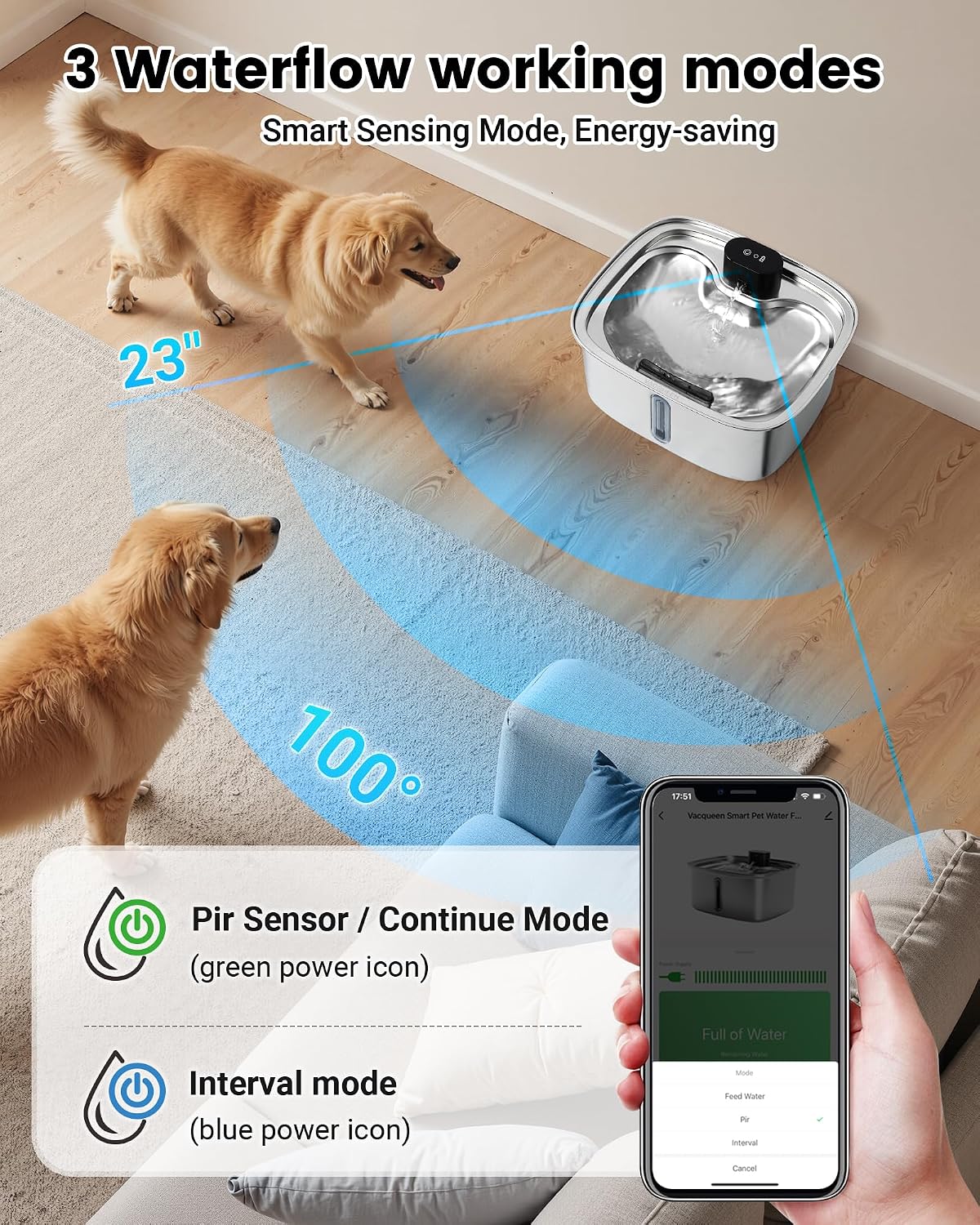 Smart Dog Water Bowl Dispenser Large, 10L/ 2.64Gal Cordless Dog Water Fountain Stainless Steel with APP Monitoring