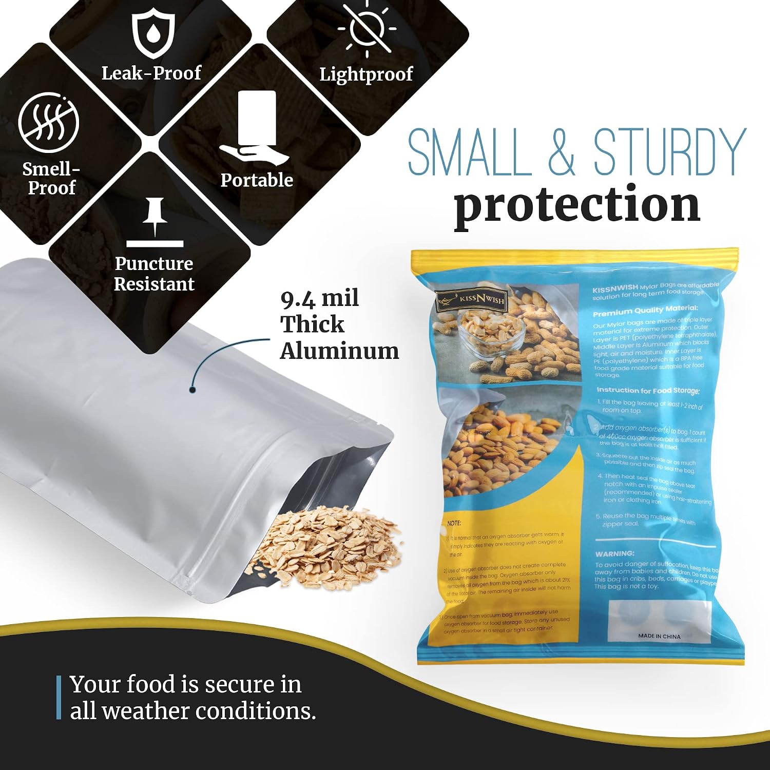 50 Mylar Bags for Food Storage - 0.5 and 1 Gallon Mylar Bags with Oxygen Absorbers 400cc - 9.4 Mil Extra Thick