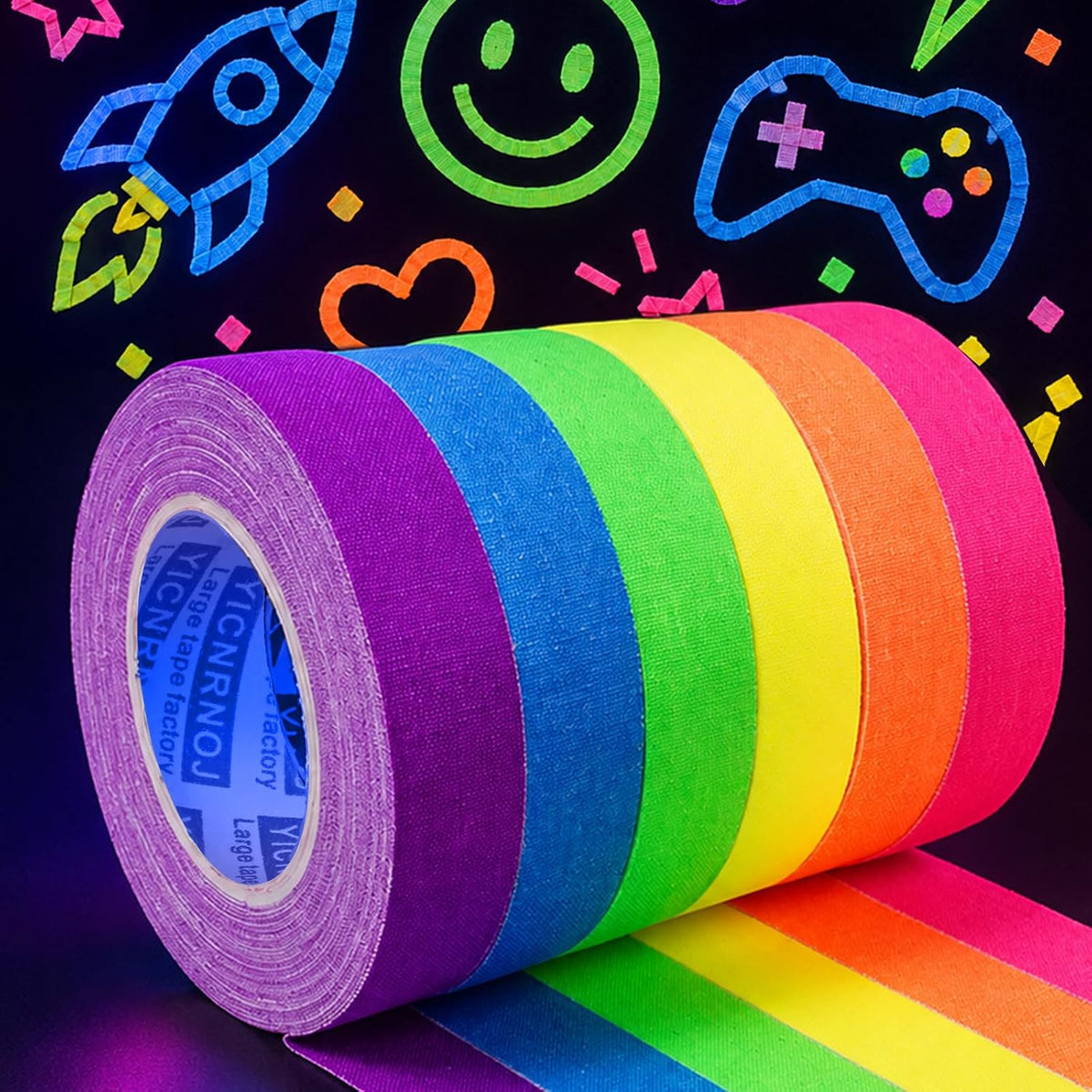 6-Pack 0.6in x 32.8ft Neon Gaffer Tape, Strong & Fluorescent Glow