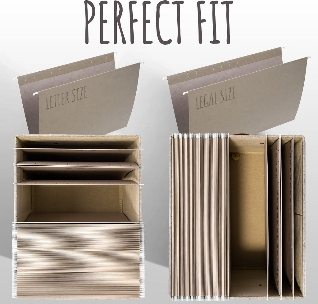 Decorative File Organizer Box Set of 2 - Collapsible Linen Filing Cabinets with Handles Are Perfect to Store All Your