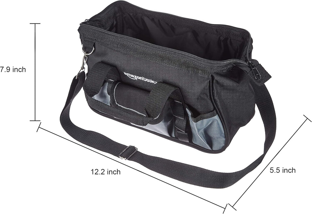 Durable Wear-Resistant Tool Storage Bag with Adjustable Shoulder Strap, Portable Tool Organizer, 16 Pockets, 12 in