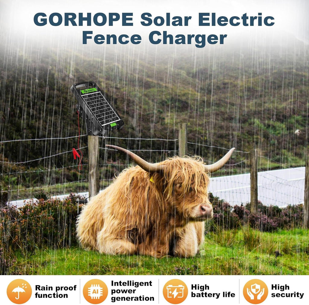 20 Miles Solar Electric Fence Charger,0.32J Powered 24-Hour Protection