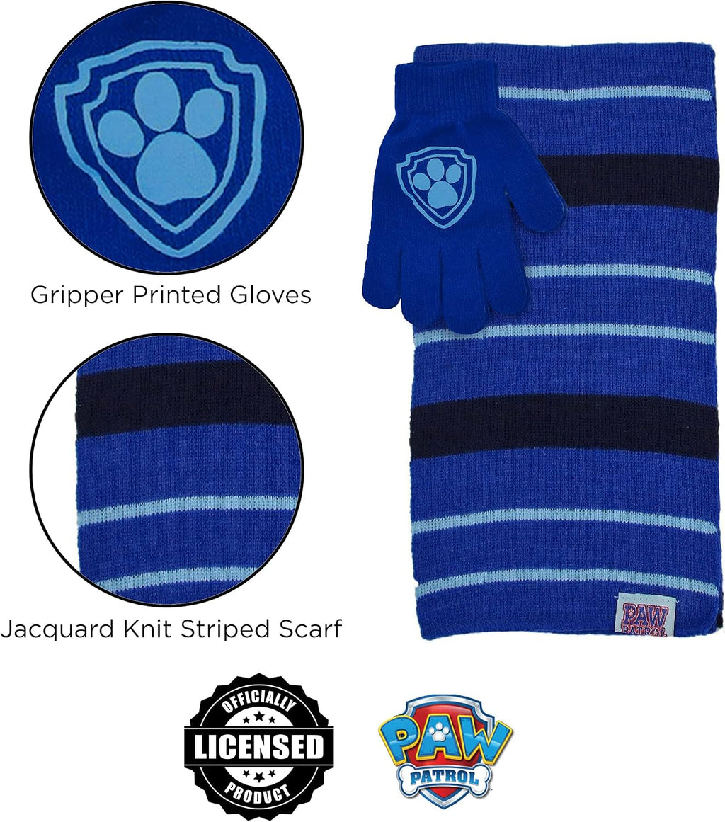 Boys Toddler Winter Hat, Scarf & Mittens Set 2-4 Or Paw Patrol Marshall Hat, Scarves & Kids Gloves Sets 4-7