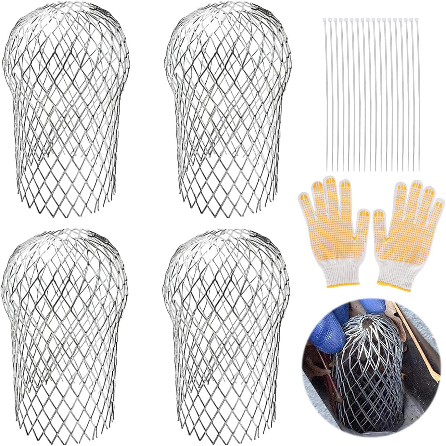 4 Pcs Gutter Downspout Guards 3.5 Inch Aluminum Leaf Filter Strainer Expandable Gutter Downspout Protector for
