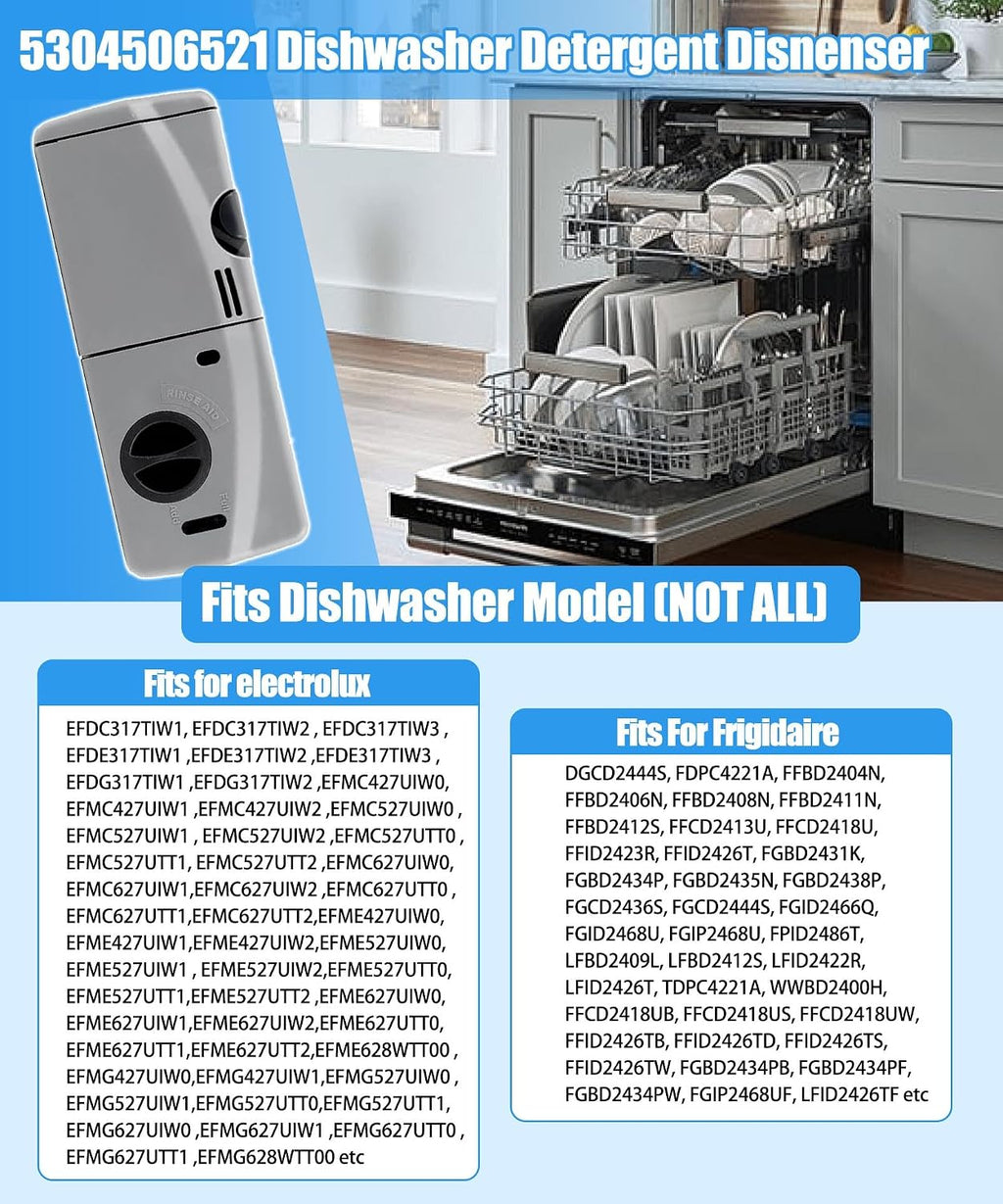 Upgraded 5304506521 Detergent and Rinse Aid Dispenser for Dishwashers Compatible with Frigidaire,Electrolux,Crosley, Kenmore, Westinghouse,Replacement AP6036339.154379201,154379202,154452703 Etc