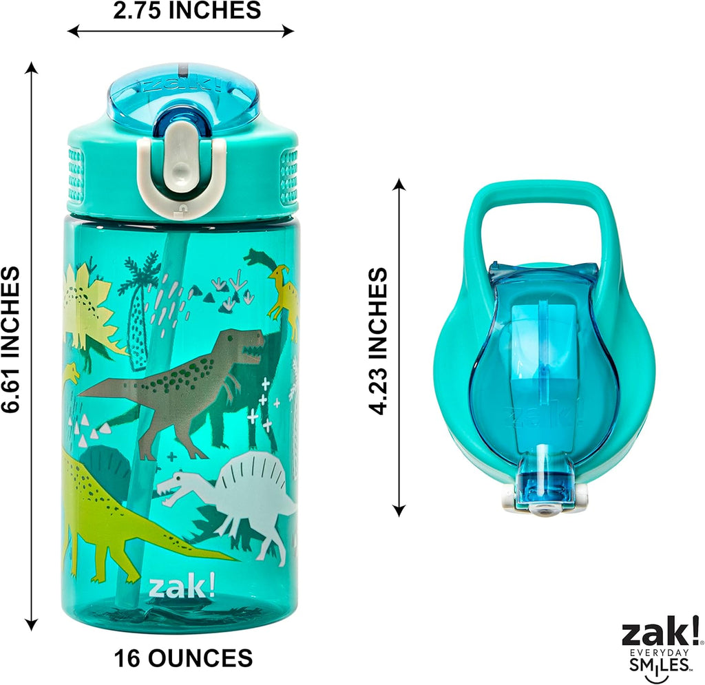 Dinosaur 16oz Leak-Proof Straw Kids Water Bottle, Plastic