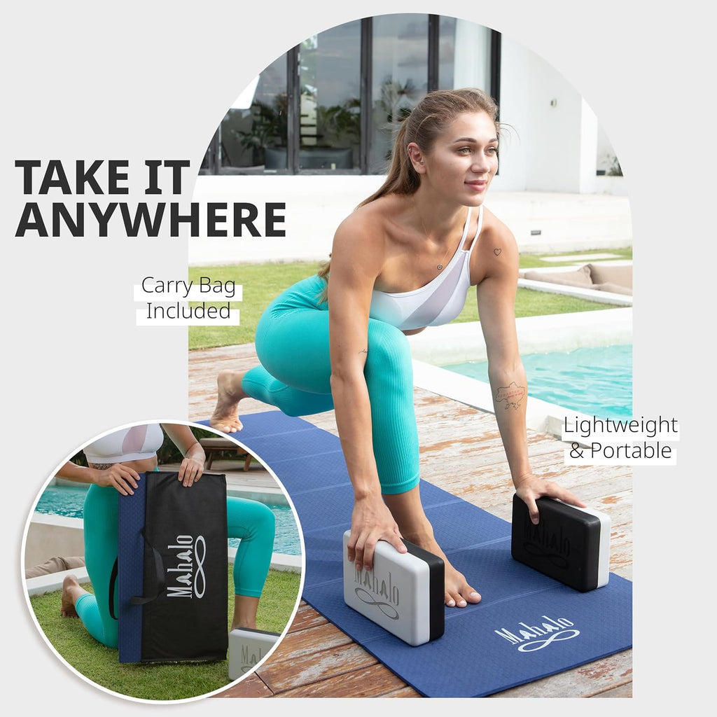 Foldable Yoga Mat + Carry Bag, 6mm 7-fold Workout Mat, Easy to Store, Anti-Slip Folding Exercise Mat for Yoga