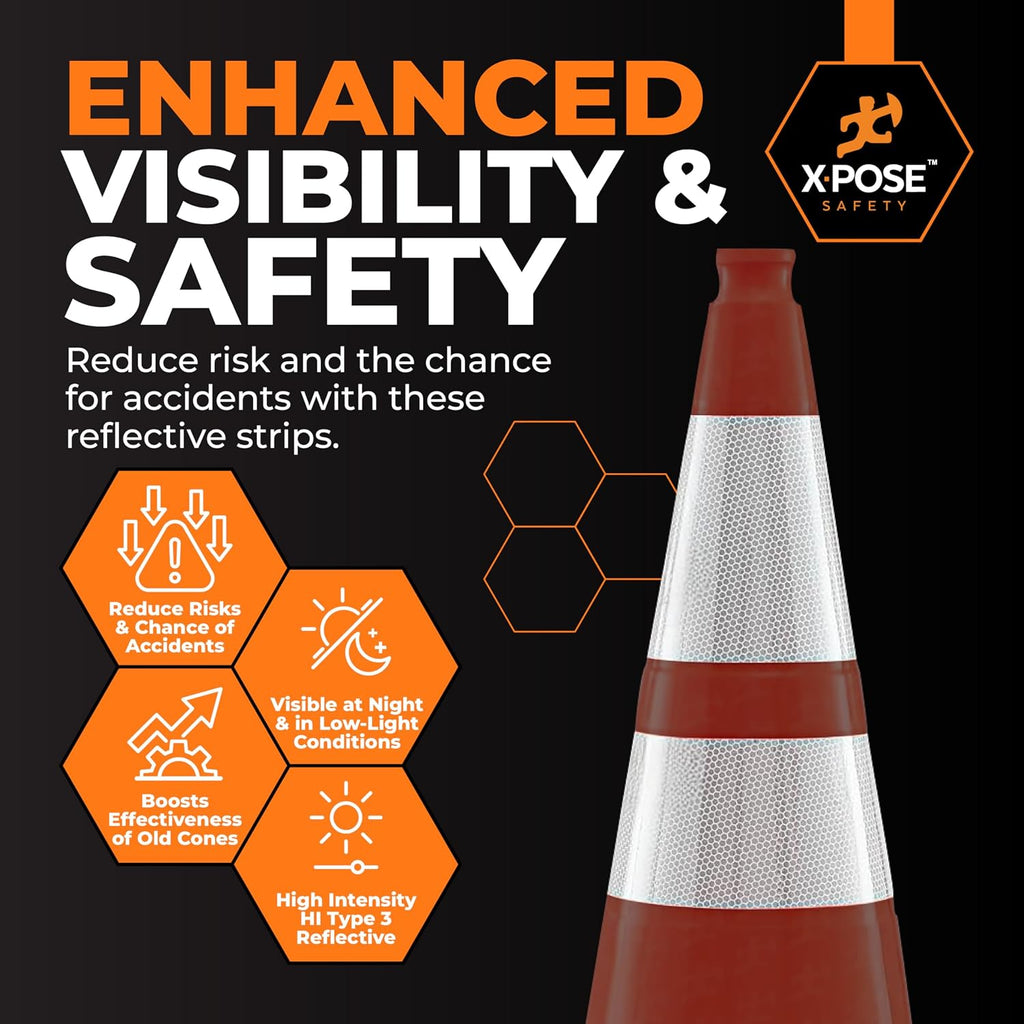 Traffic Cone Reflective Collar 4" & 6" High Intensity Prismatic (HIP) Reflective Tape Band, Peel & Stick Cone