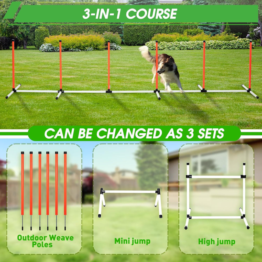 Dog Agility Course Backyard Set, Dog Agility Equipment, Pet obstacle Course Backyard with 6 Dual Mode Weave Poles, 2