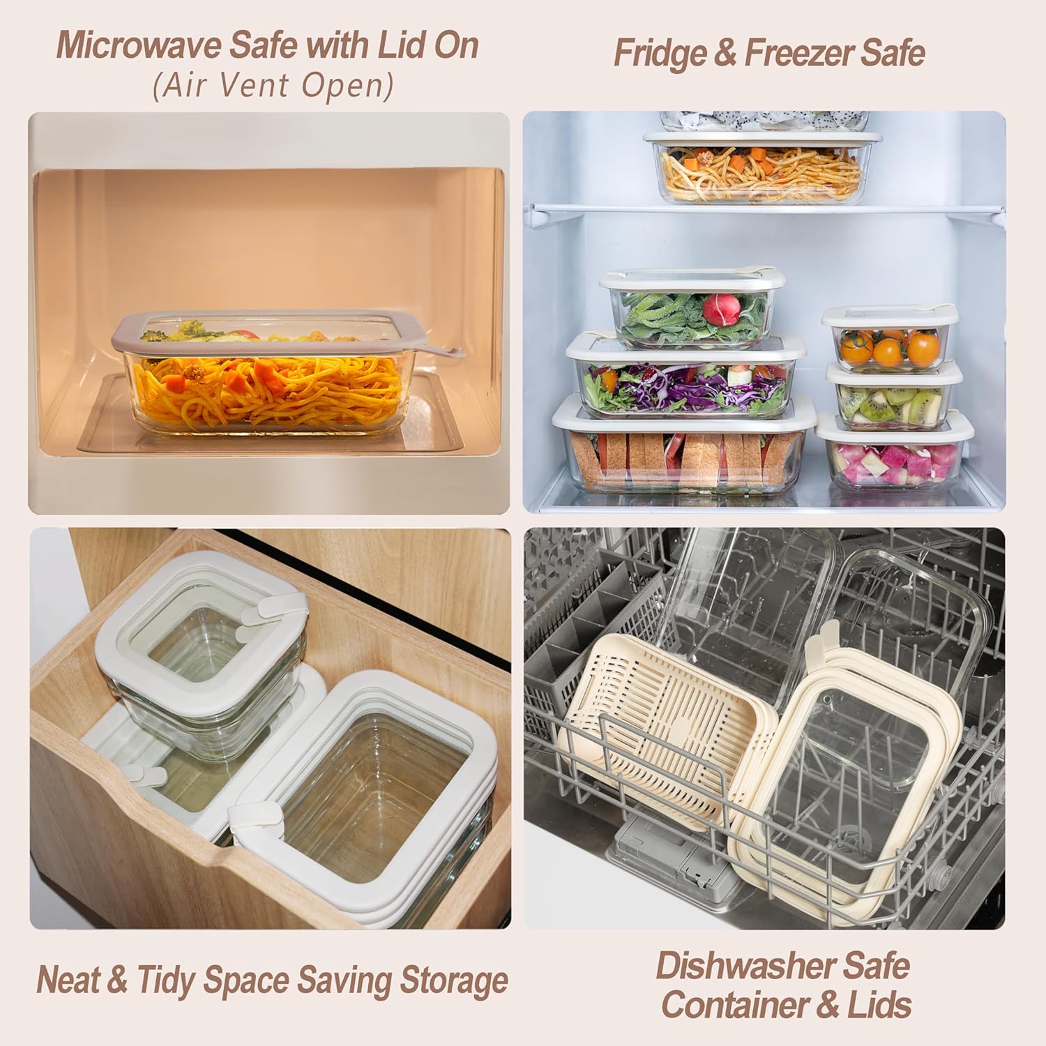 Glass Food Storage Containers with Glass Lids, Microwave Safe Food Container Set, Aitight Meal Prep Container Set