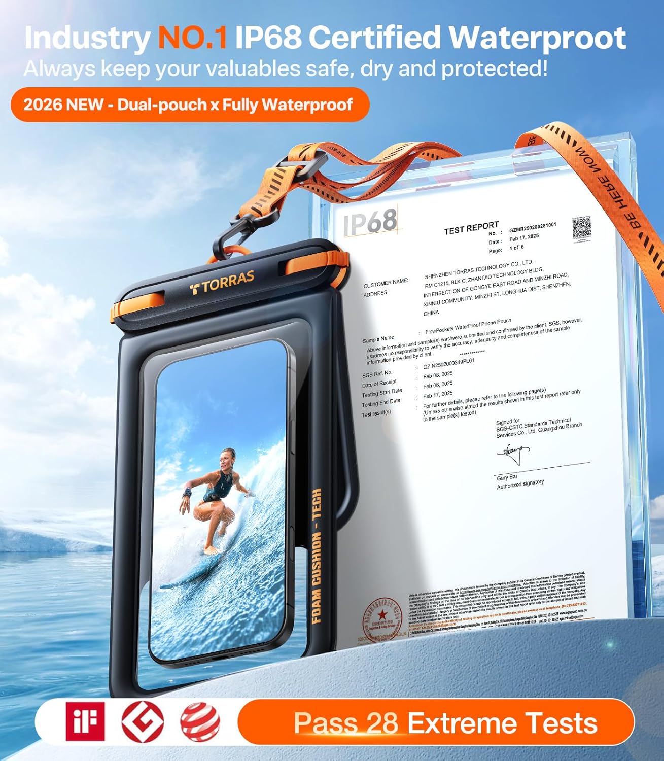 IP68 Waterproof Phone Pouch Floating with Double Space 7.0", Black | Waterproof Phone Case with Crossbody Lanyard
