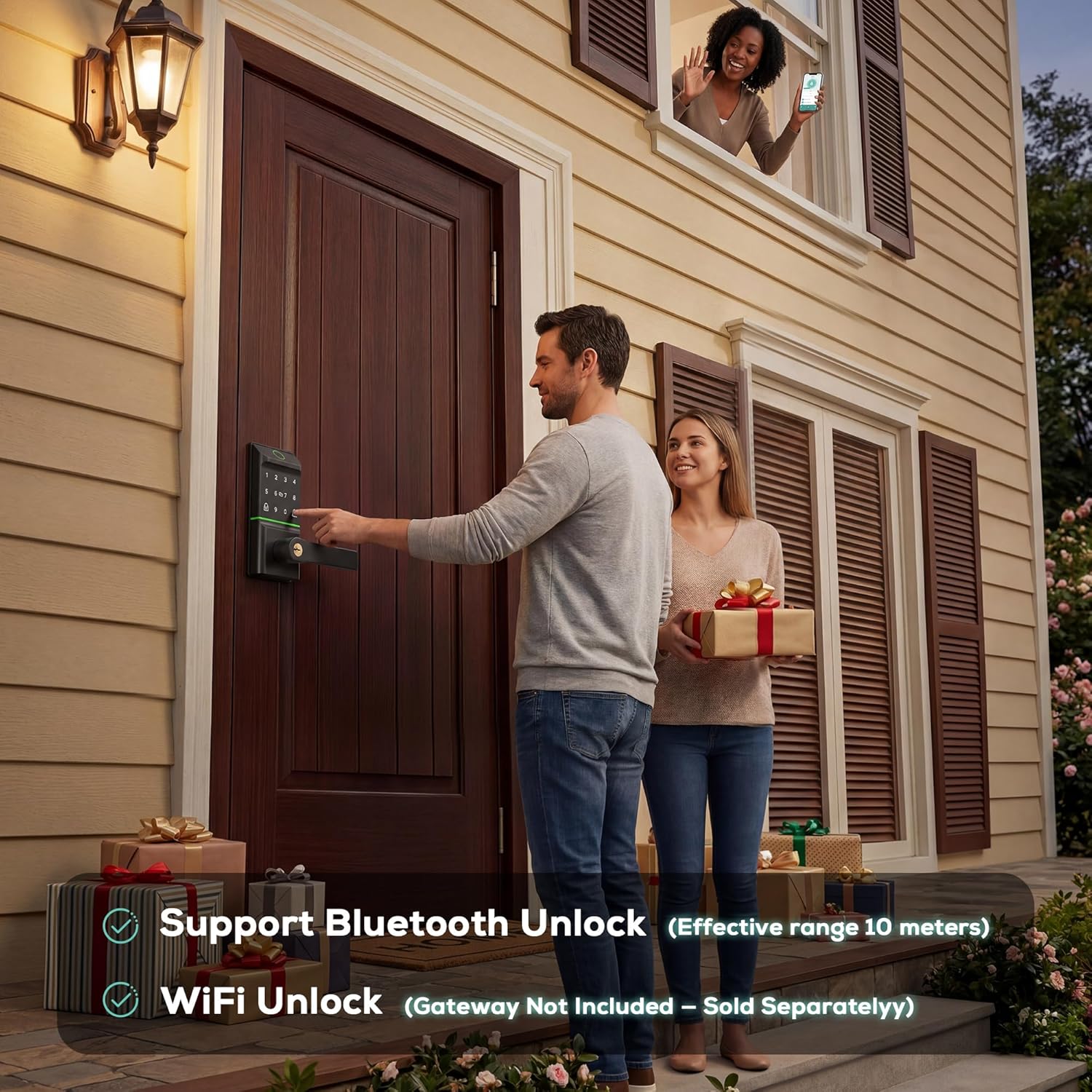 Smart Door Lock Keyless Entry, 6-in-1 Biometric Deadbolt w/Fingerprint, Keypad, IC Card, APP, Key, Type-C Charging