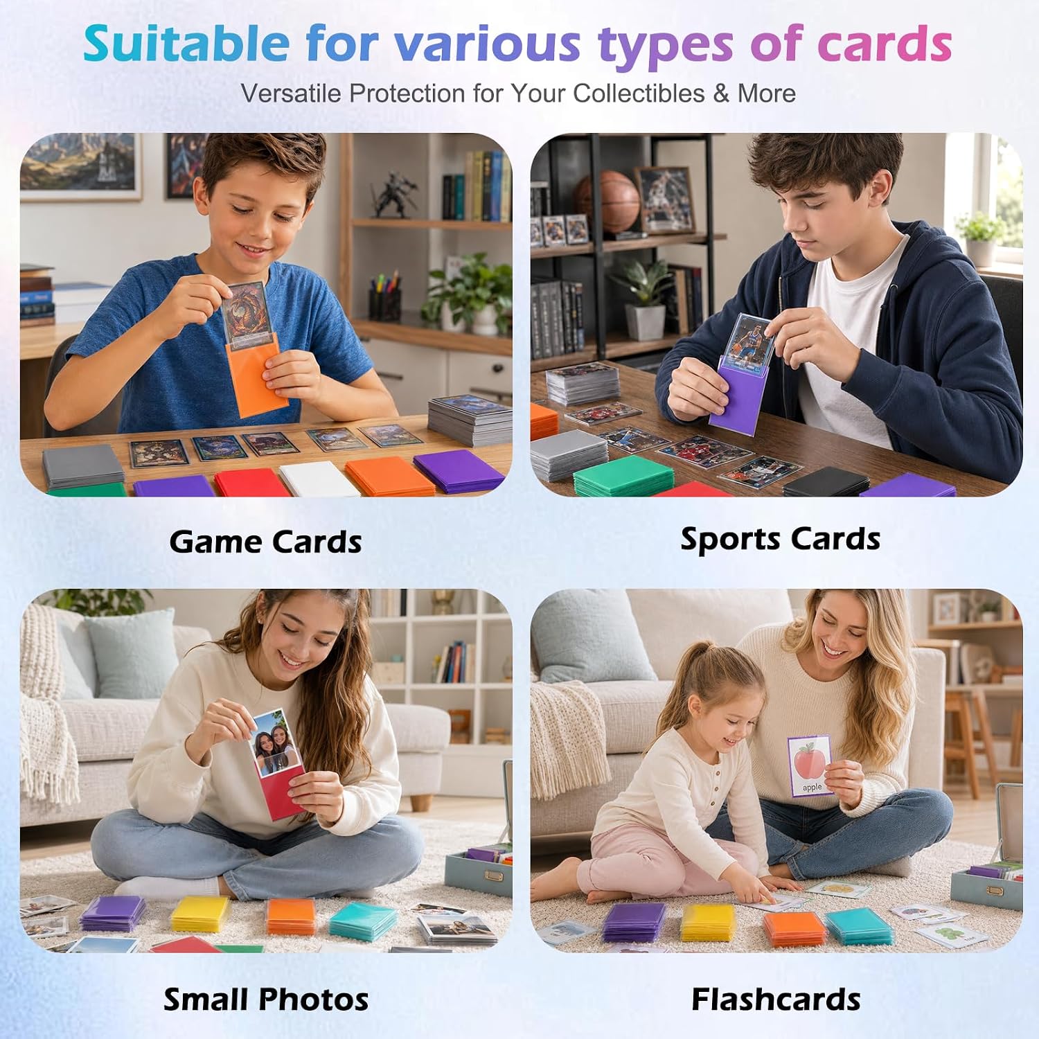 500 Count Card Sleeves Toploaders for Trading Cards, 5 Colors Soft Baseball Card Sleeve for Standard Cards, Fit for
