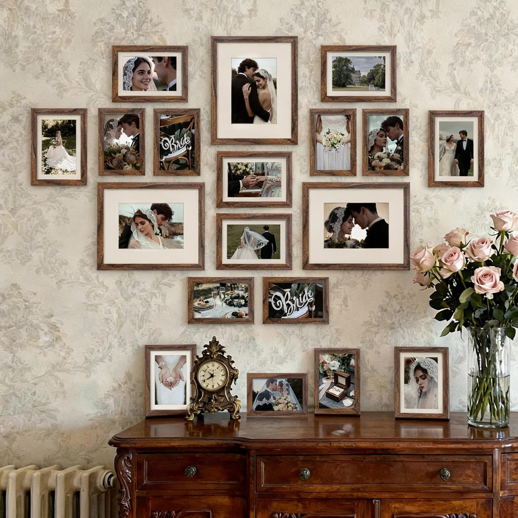 Picture Frames set of 19, Including 8x10, 5x7, 4x6 Brown Frame
