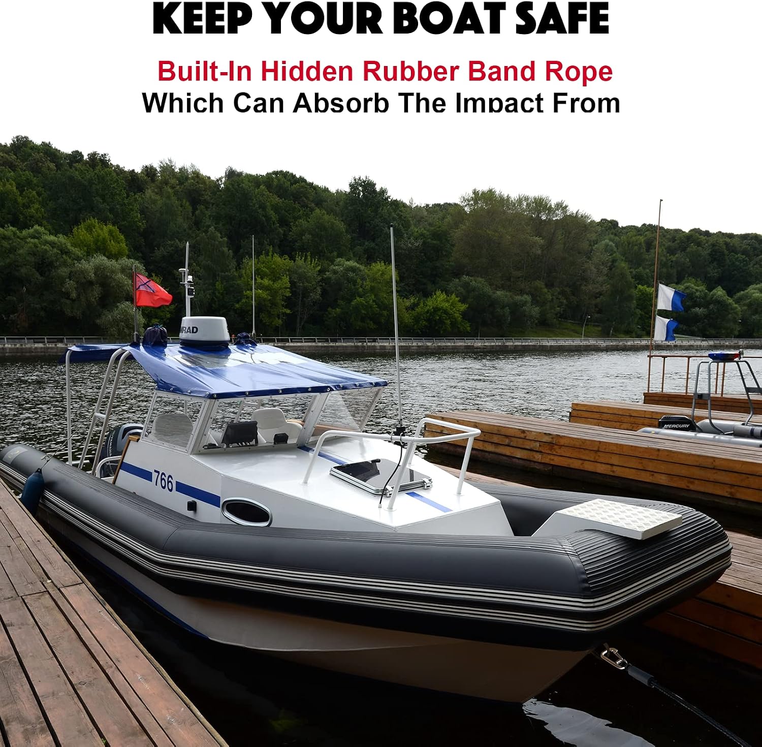 3 Feet Bungee Dock Line Boat Ropes for Docking Line Mooring Rope with Stainless Steel Clip Accessories for Boats 2pcs
