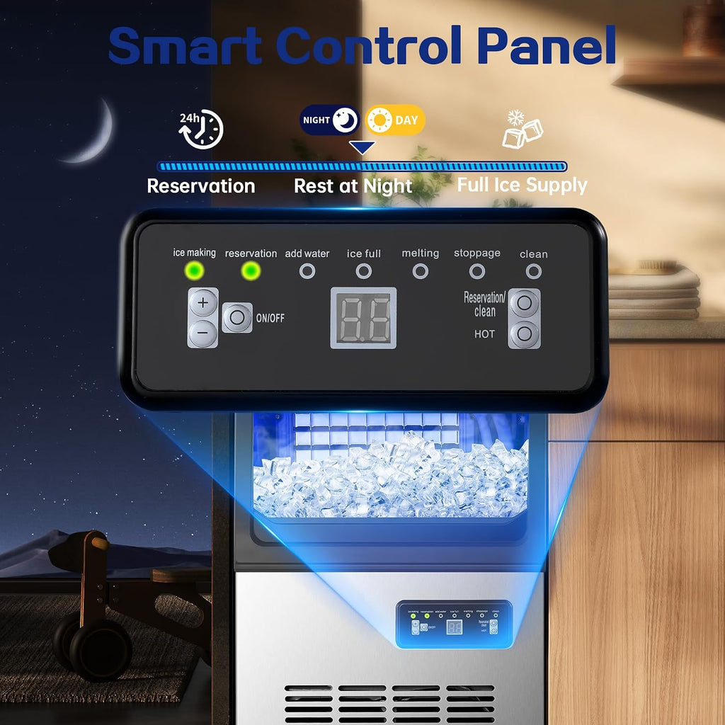 Commercial Ice Maker, 90 Lbs/24H Ice Maker Machine, Tap/Bottled Water Inlet