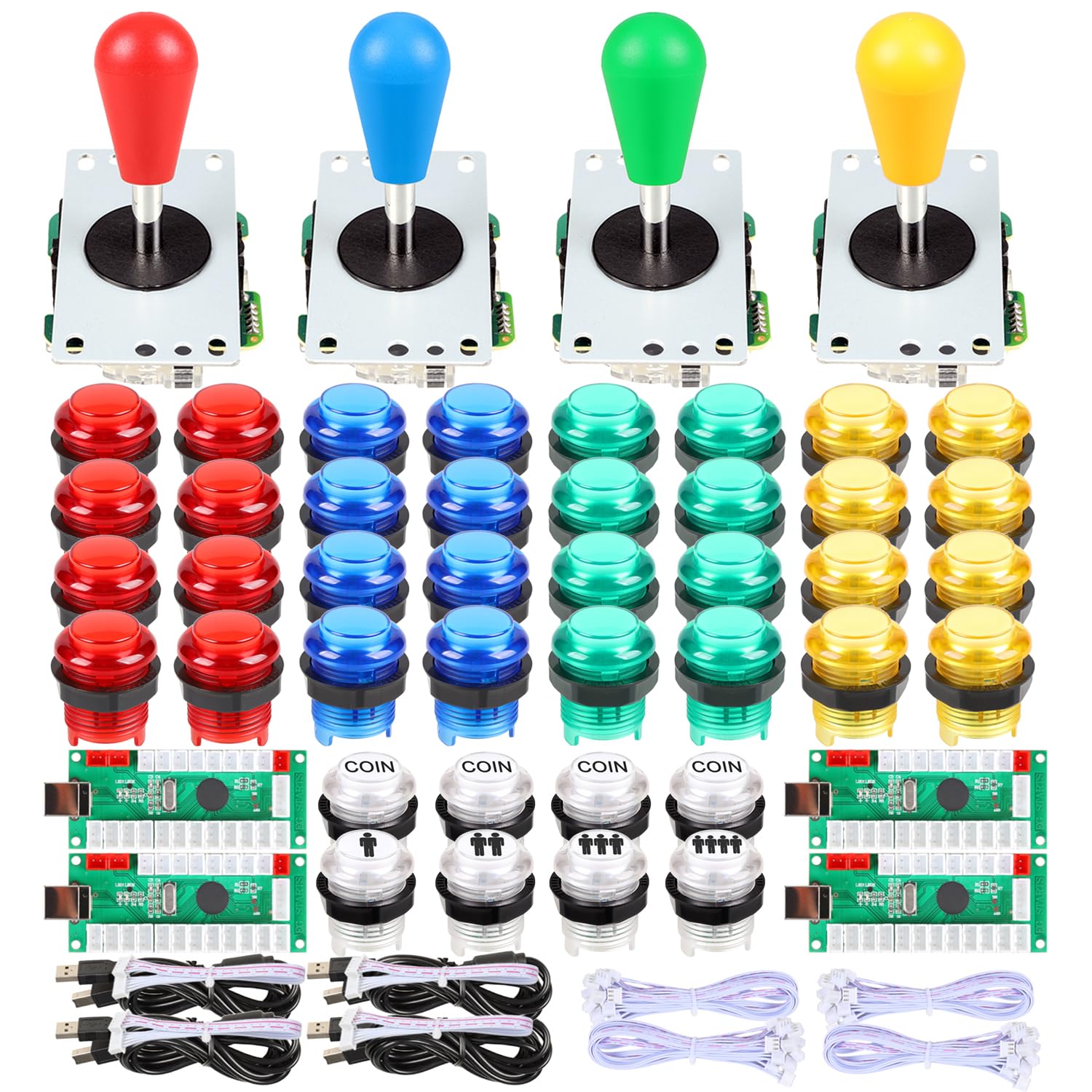 4 Player LED Arcade Kit Ellipse Oval Style Joystick USB Encoder to PC Games DIY Controllers Bat Joystick 4 Colors LED