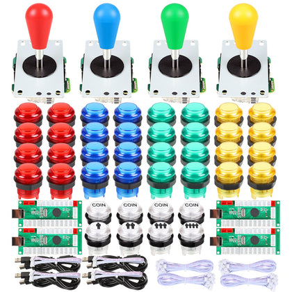 4 Player LED Arcade Kit Ellipse Oval Style Joystick USB Encoder to PC Games DIY Controllers Bat Joystick 4 Colors LED