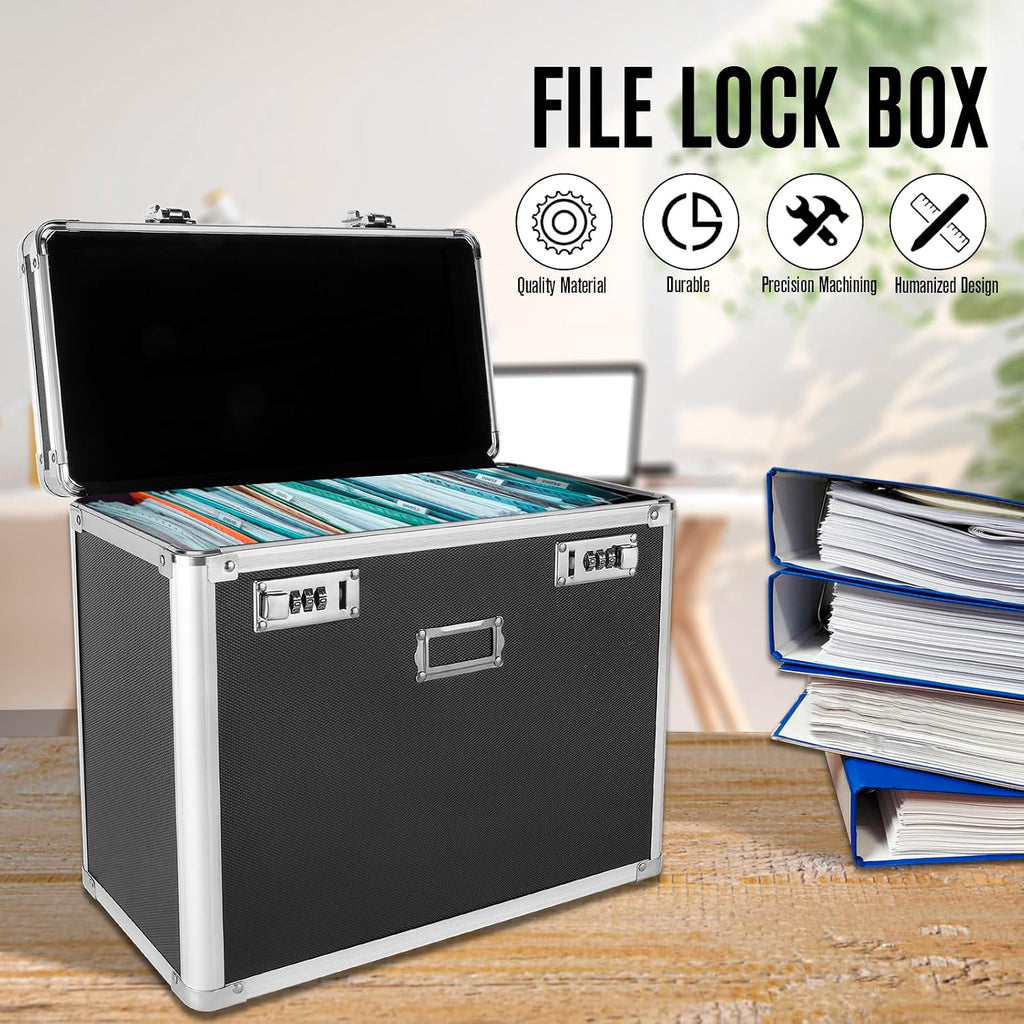 File Organizer Storage Box, Portable Locking Storage Totes - Storage Box with Dual Combination Locks for Filing