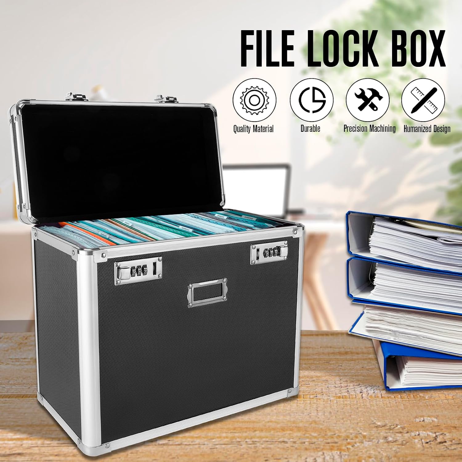 File Organizer Storage Box, Portable Locking Storage Totes - Storage Box with Dual Combination Locks for Filing